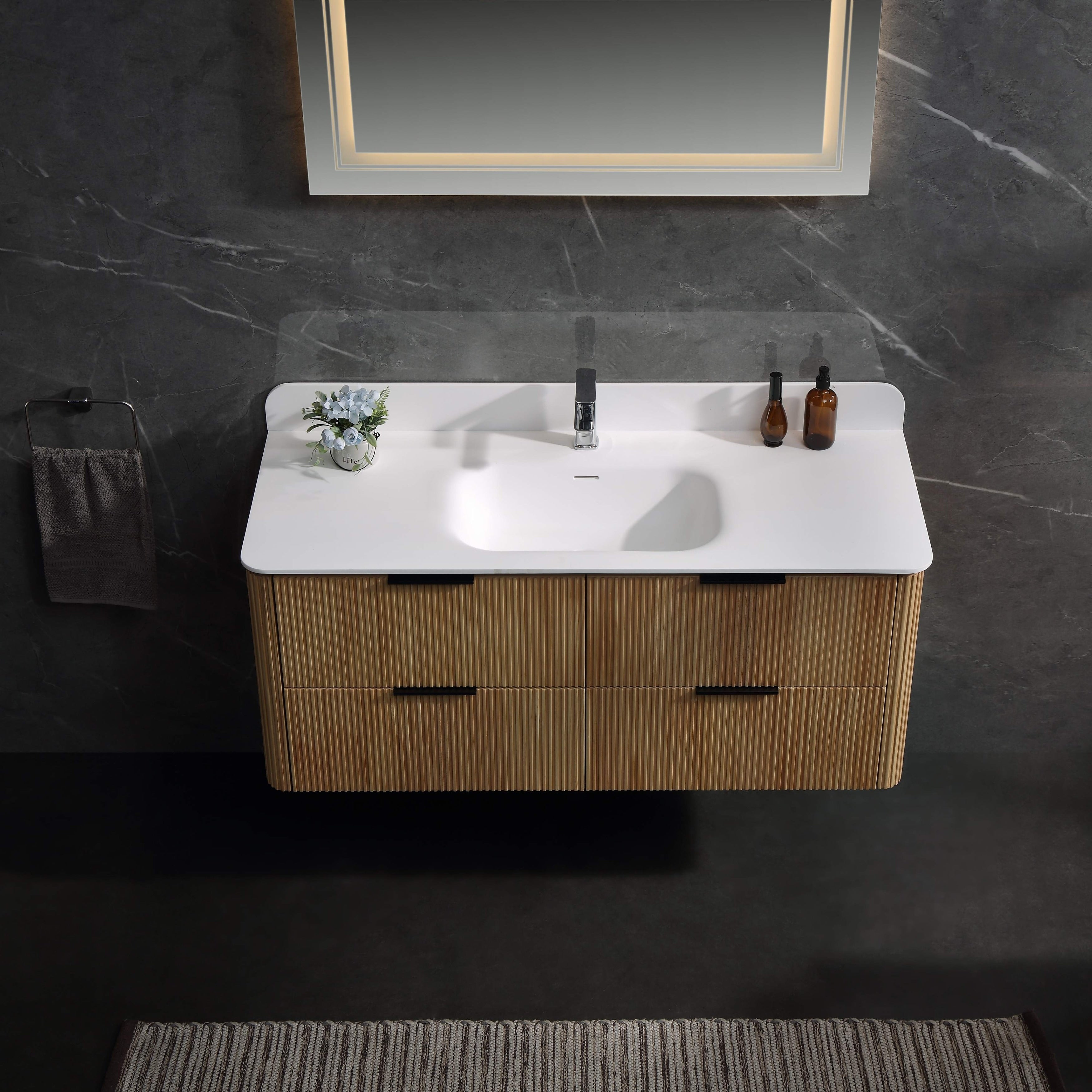Modland 48 Wall Mounted Bathroom Vanity With Acrylic Top Integrated Sink Overflow