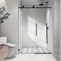 Modland 54 In. W X 76 In. H Sliding Frameless One Fixed And One Shifted Shower Door With Soft Close System 5 16 Tempered Glass