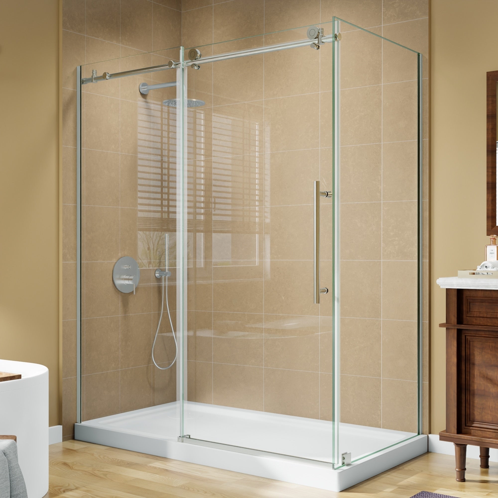 Modland 56 60 In. W X 72 In. H Frameless Sliding Shower Door 56 60X 72