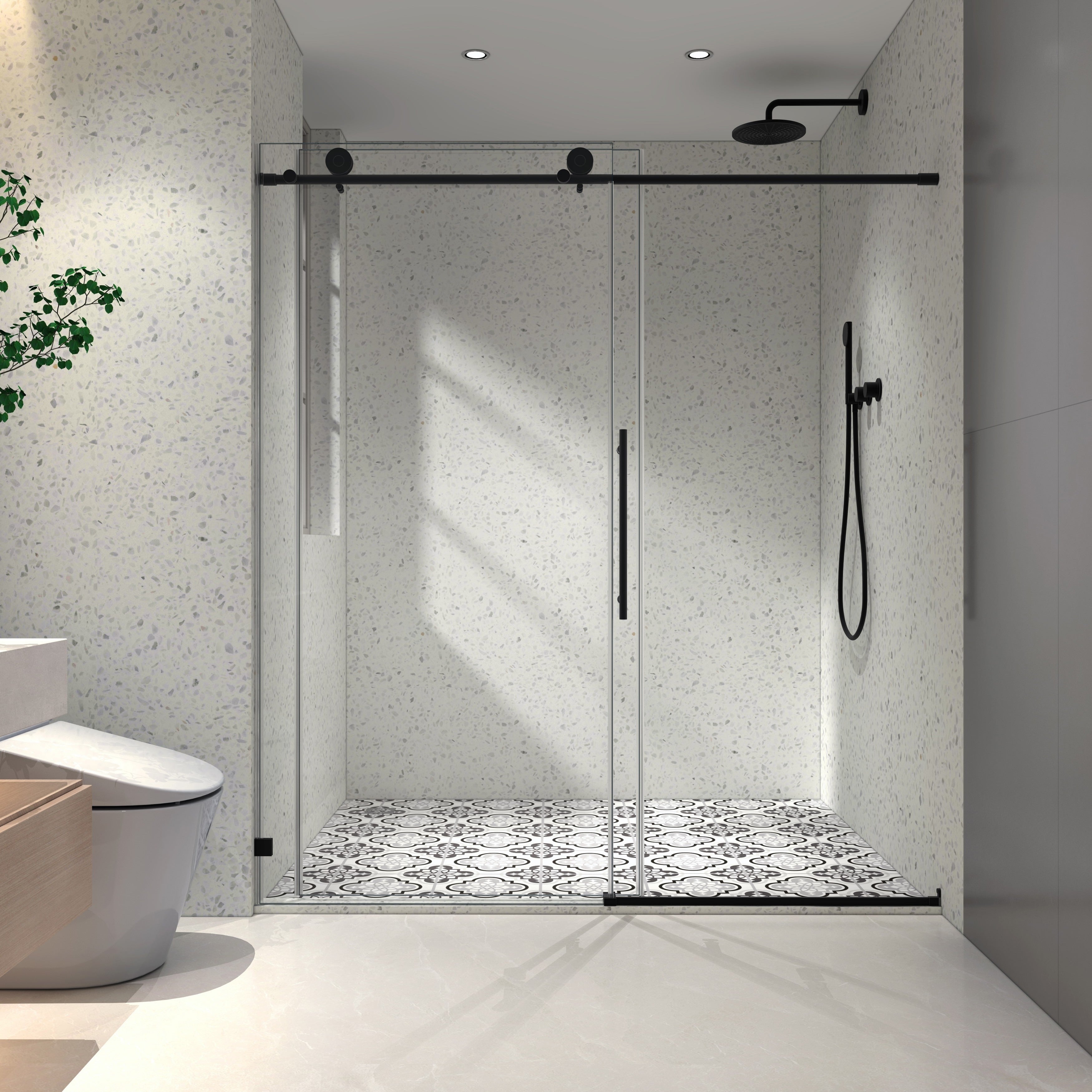 Modland 60 In. W X 76 In. H Sliding Frameless One Fixed And One Shifted Shower Door With Soft Close System Tempered Glass