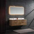 Modland 60 Natural Reeded Oak Wall Mounted Double Sink Bathroom Vanity With Acrylic Top
