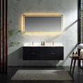 Modland 60 Wall Mounted Bathroom Vanity In Walnut Or Black Double Sink With Top Solid Wood 4 Soft Close Drawers