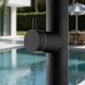 Modland Freestanding Outdoor Shower 316 Stainless Steel Pool Faucet With Curved Rain Head Nsf Valve Matte Black