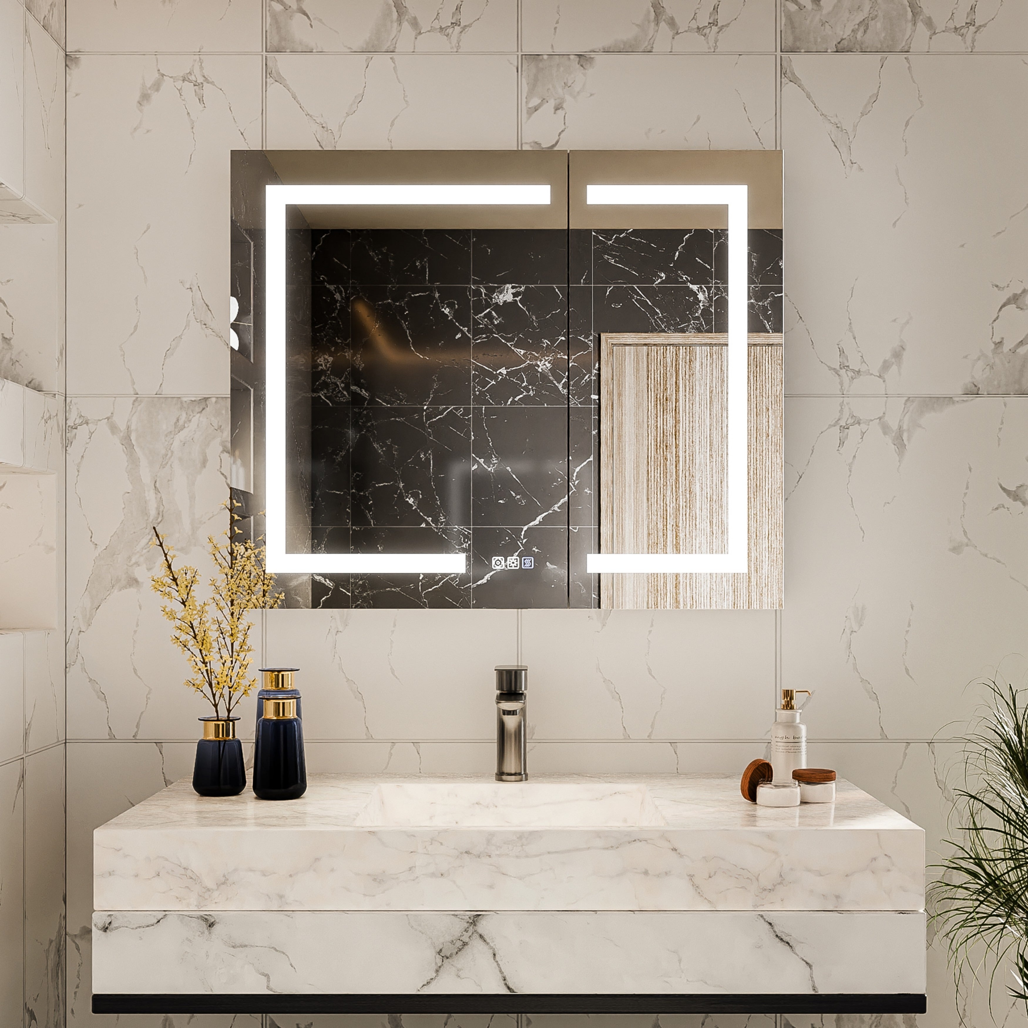 Modland Led Lighted Medicine Cabinet With Anti Fog Mirror Dimmable Adjustable Shelves 30X30 36X30 Inch