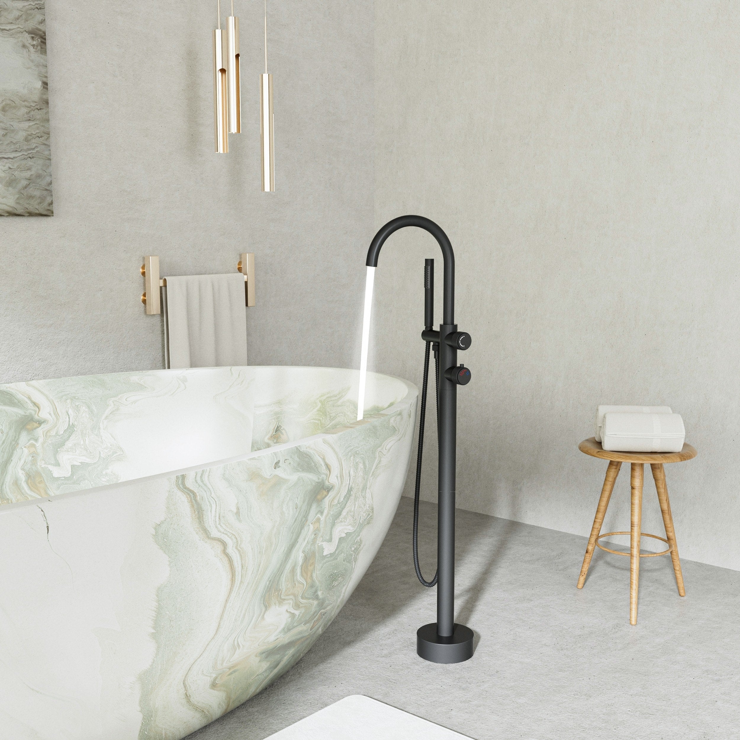 Modland Marine Grade 316 Ss Outdoor Freestanding Tub Faucet Thermostatic Floor Mount Filler With 360 Swivel Spout
