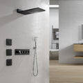 Modland Matte Black Shower System With 3 Body Jets Waterfall Rainfall Head Pressure Balance Brass Valve