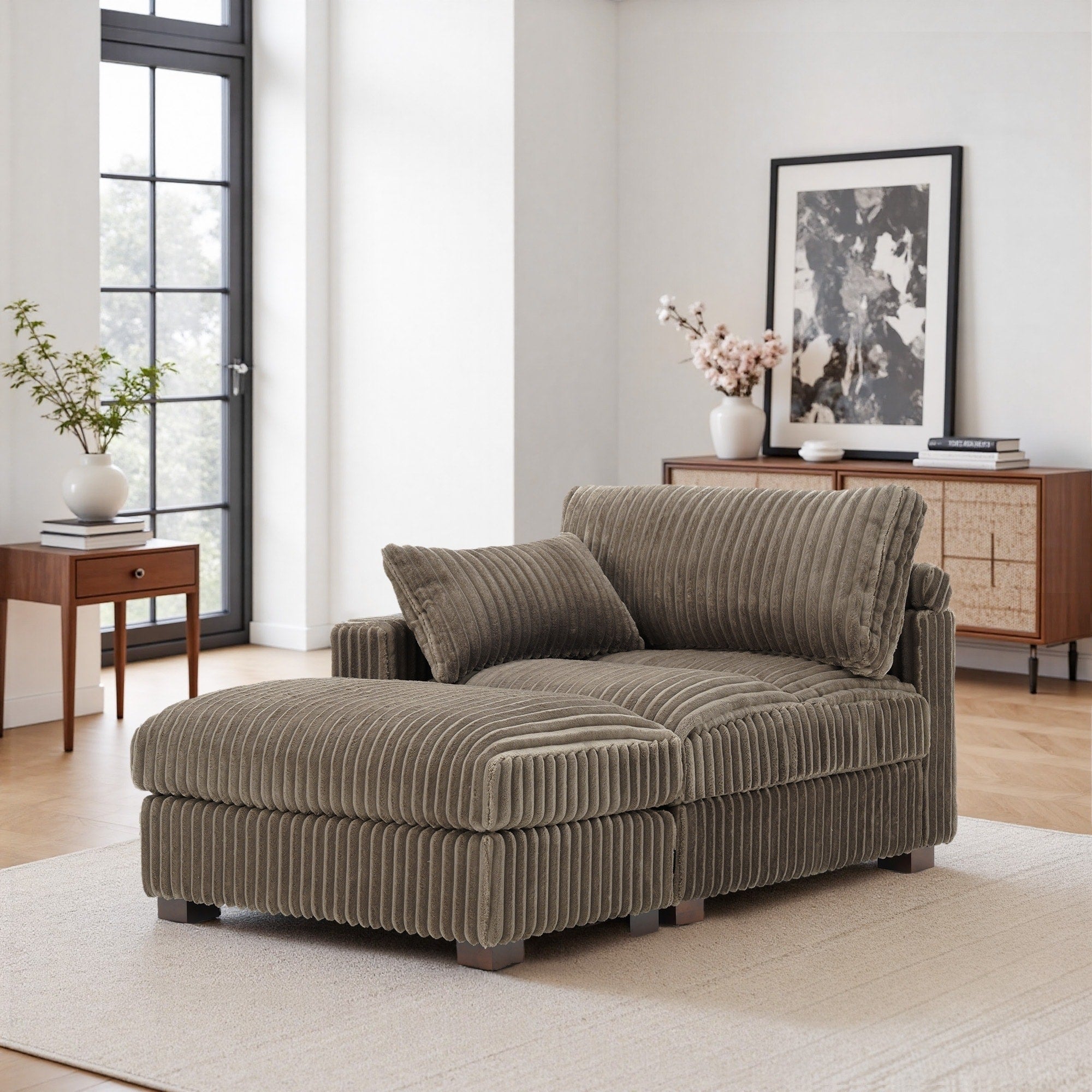 Modren Plush Upholstered Coner Chair And Ottoman Set