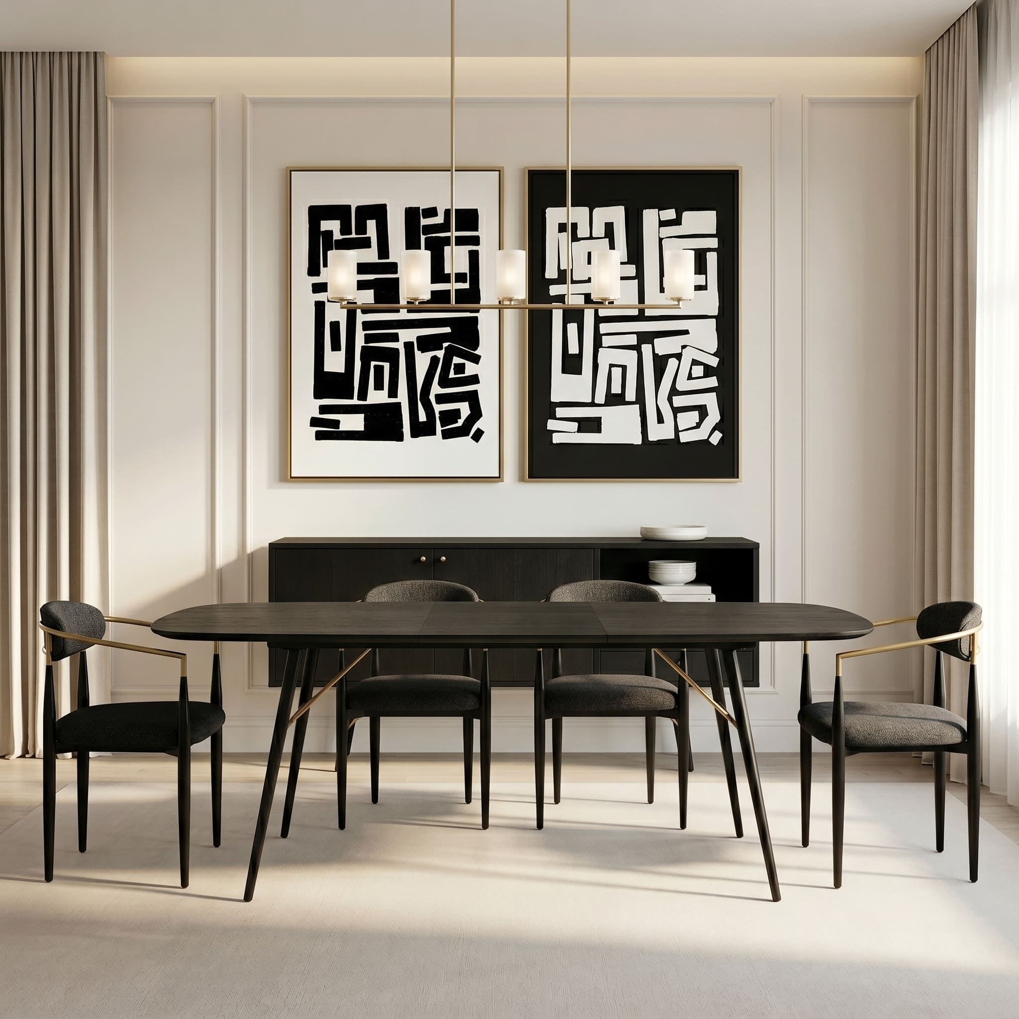 Modrest Billy Modern Black Oak Gold Extendable Dining Table