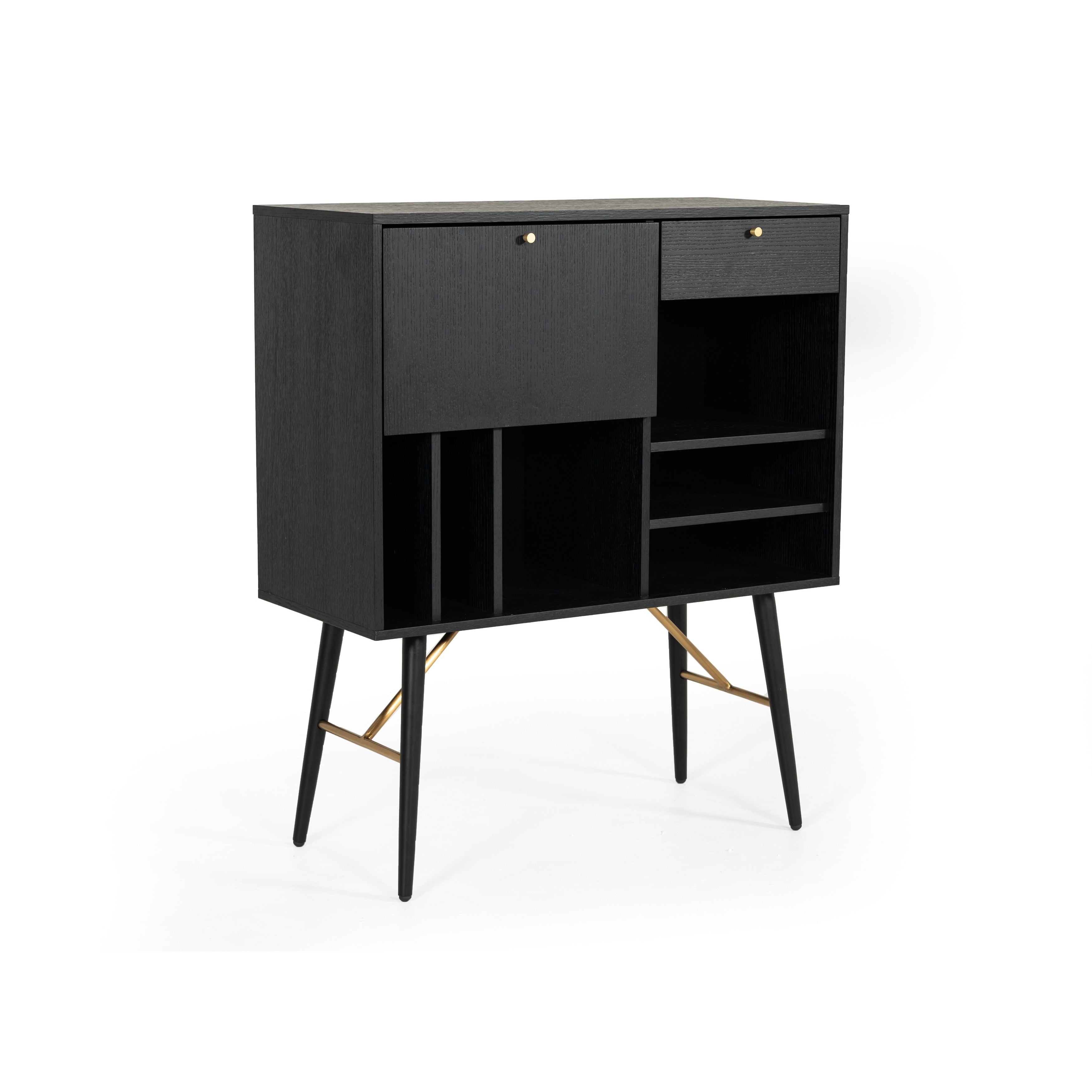 Modrest Billy Modern Black Oak Gold Tall Buffet