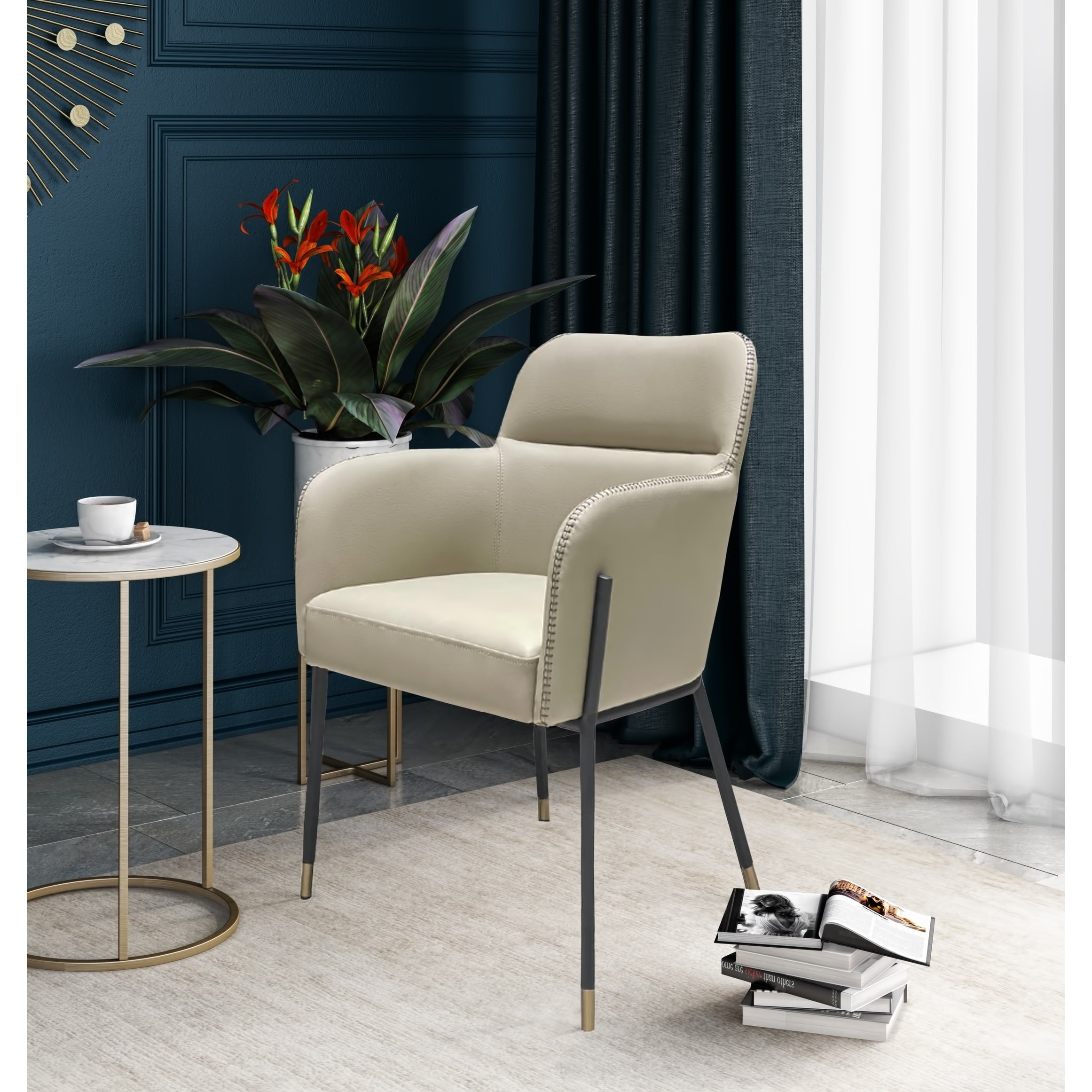 Modrest Brady Modern Black Metal Grey Vegan Leather Dining Chair