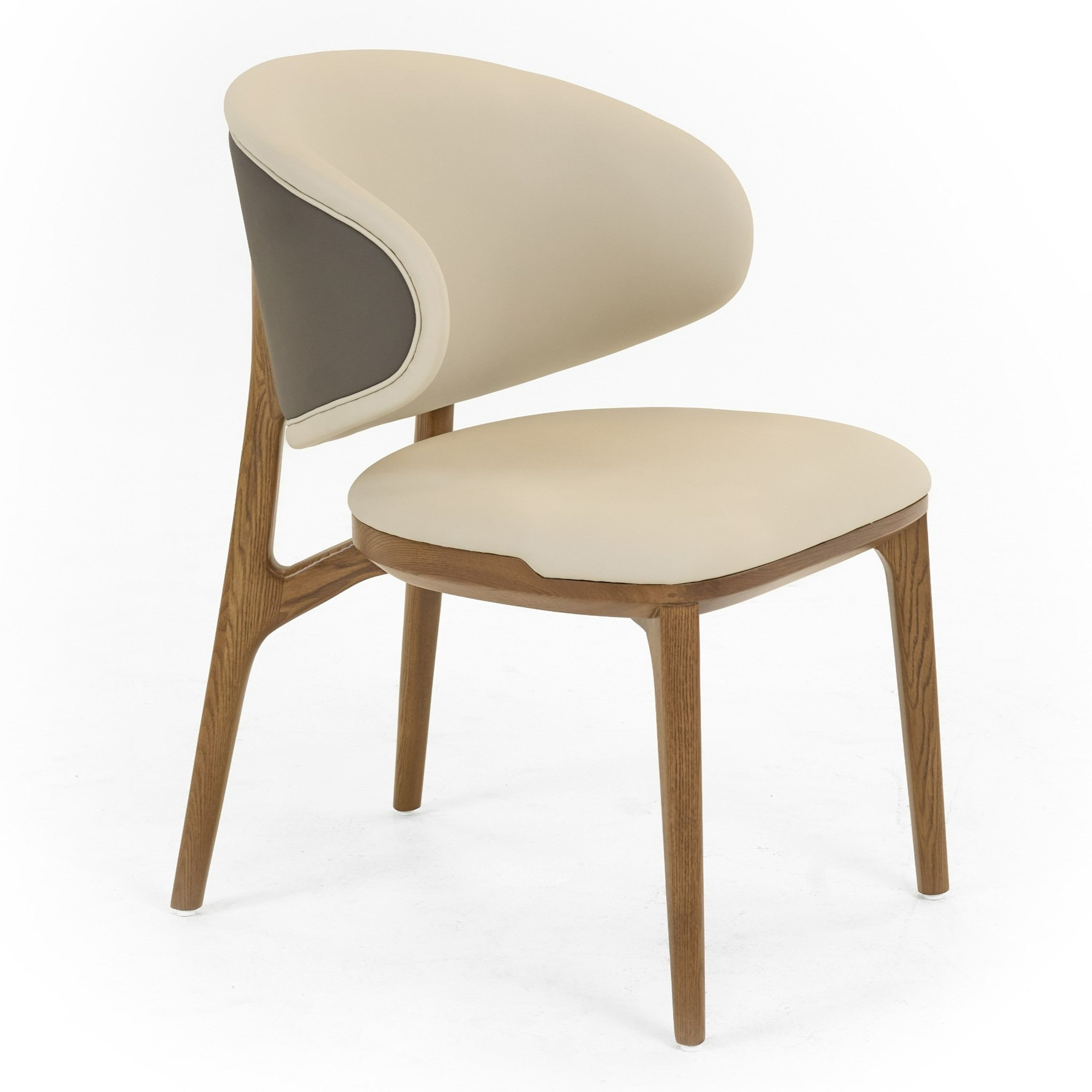 Modrest Chance Contemporary Cream Fabric And Brown Leatherette Walnut Dining Chair Set Of 2