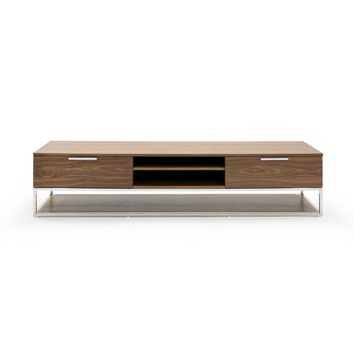 Modrest Heloise Modern Walnut And Stainless Steel Tv Stand