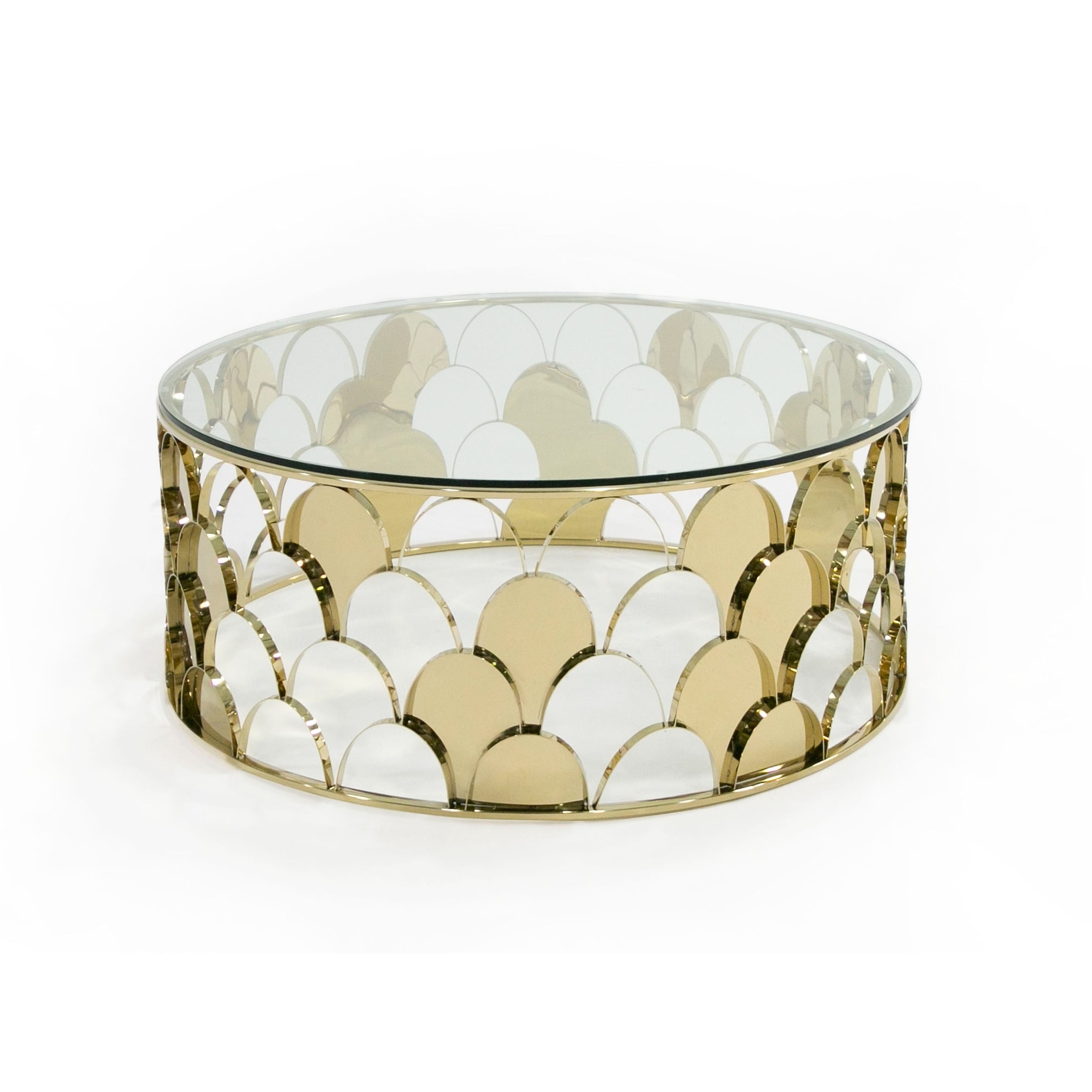 Modrest Javier Modern Glass Gold Round Coffee Table