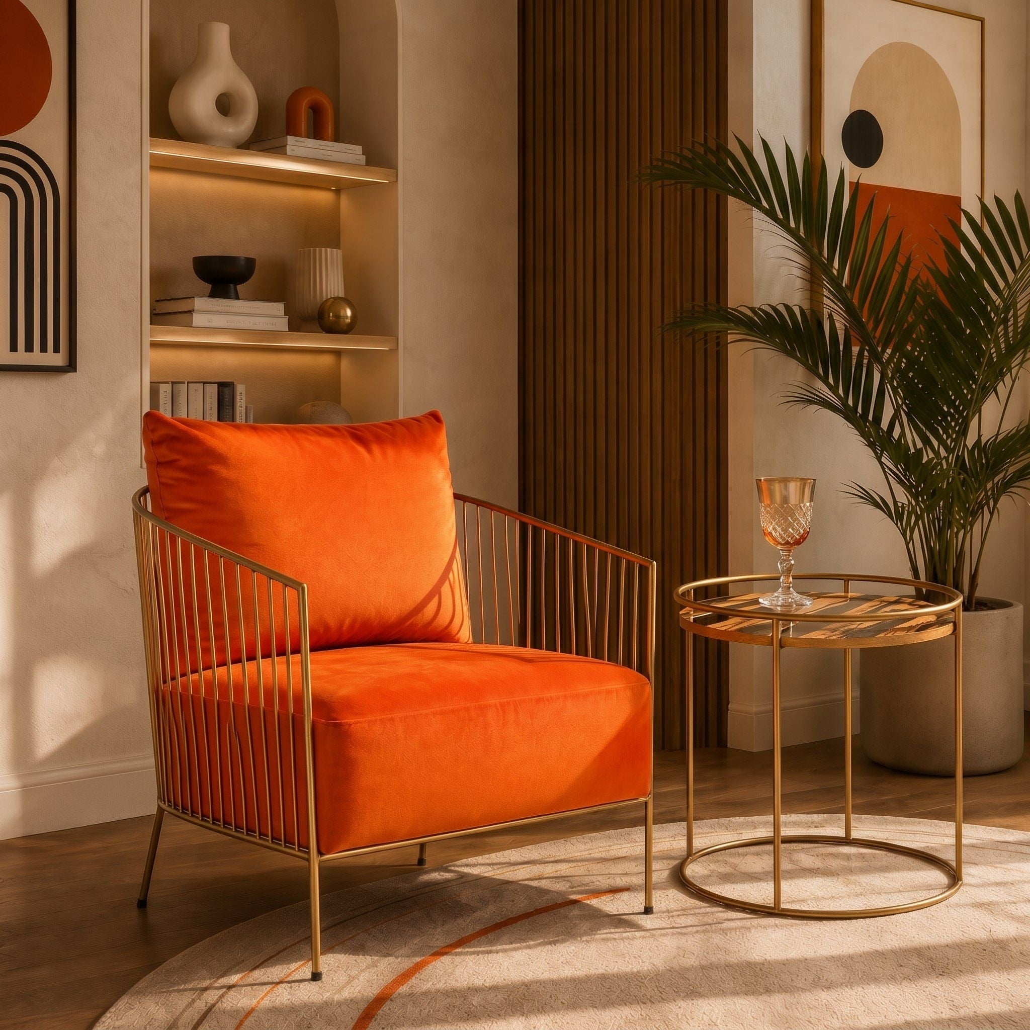 Modrest Loveland Glam Orange Velvet Accent Chair