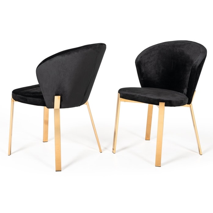 Modrest Nadia Modern Black Velvet Rosegold Dining Chair Set Of 2