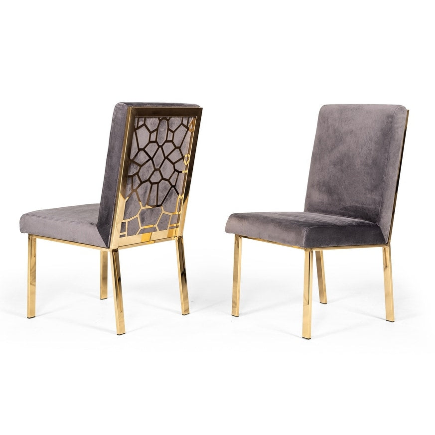 Modrest Reba Modern Grey Velvet Gold Dining Chair Set Of 2