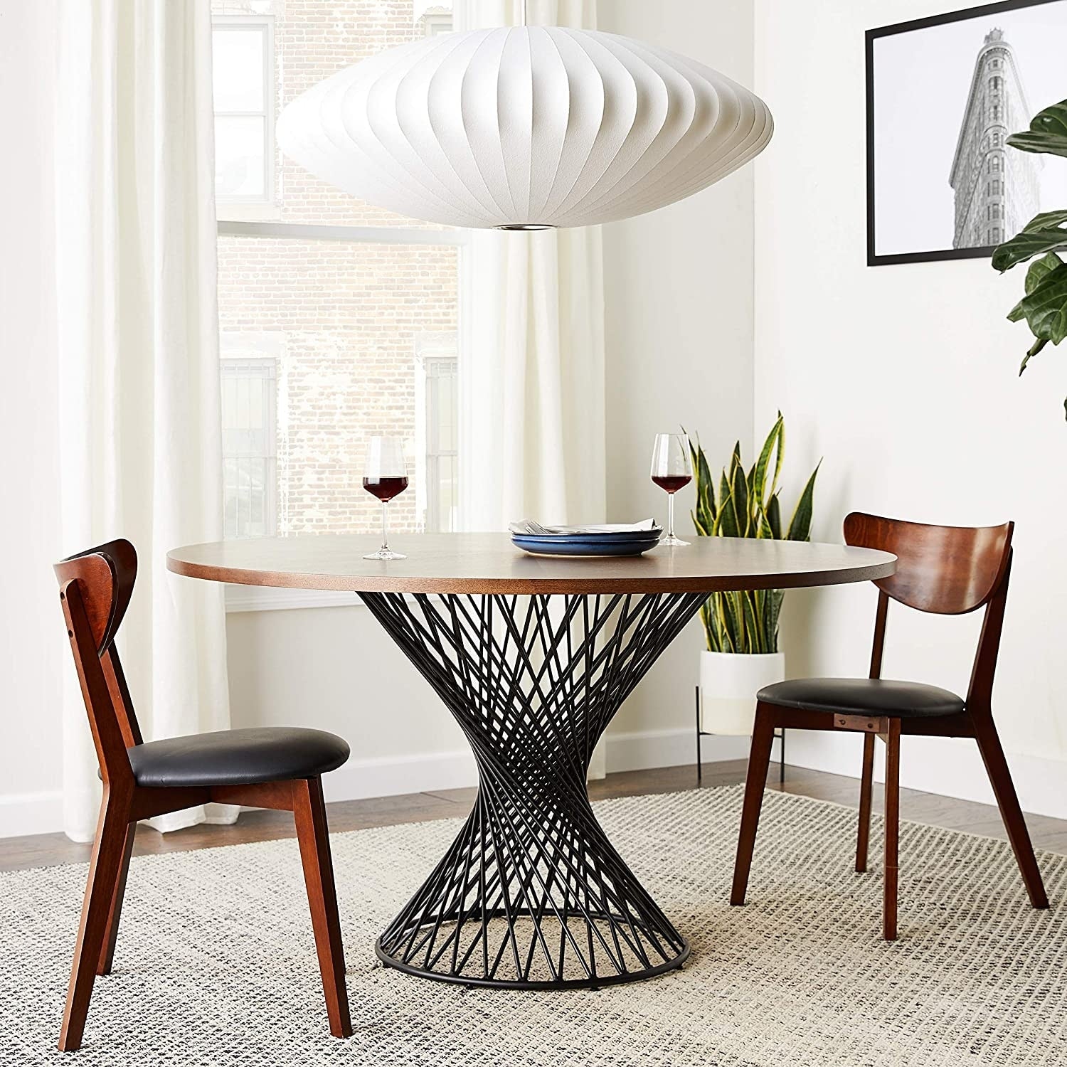 Modrest Theresa Modern Round Walnut Black Table