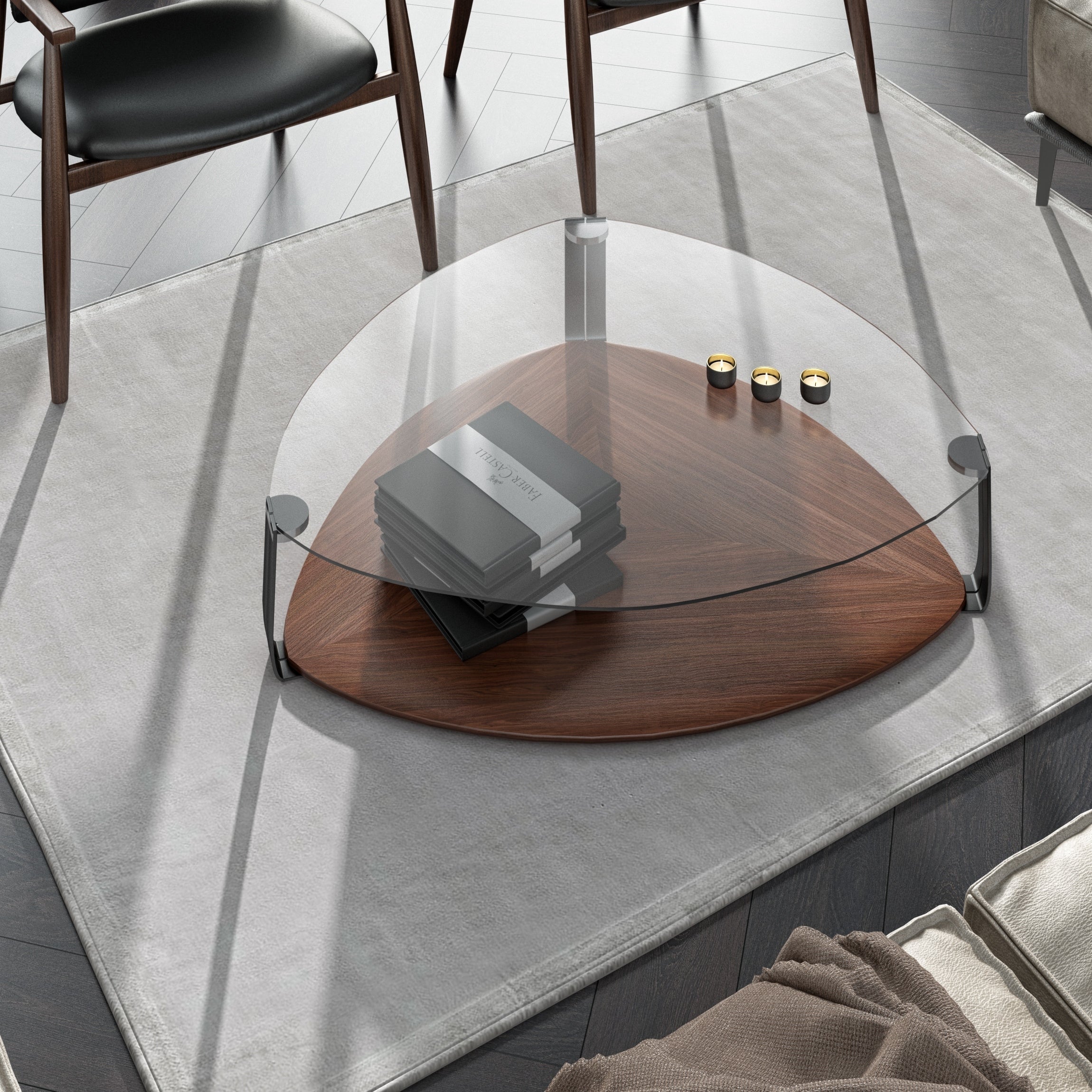 Modrest Viviana Modern Clear Tempered Glass And Walnut Coffee Table