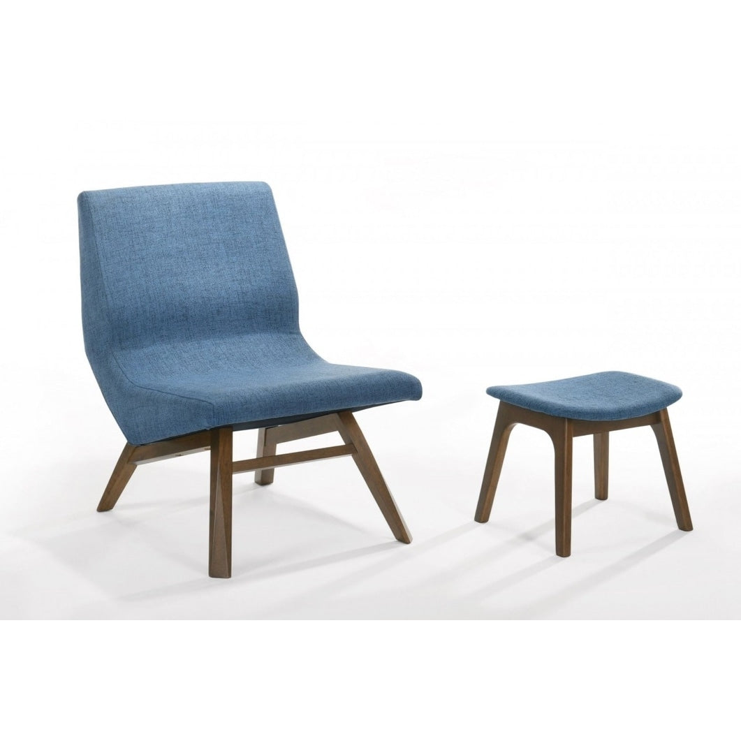 Modrest Whitney Modern Blue Walnut Accent Chair Ottoman.