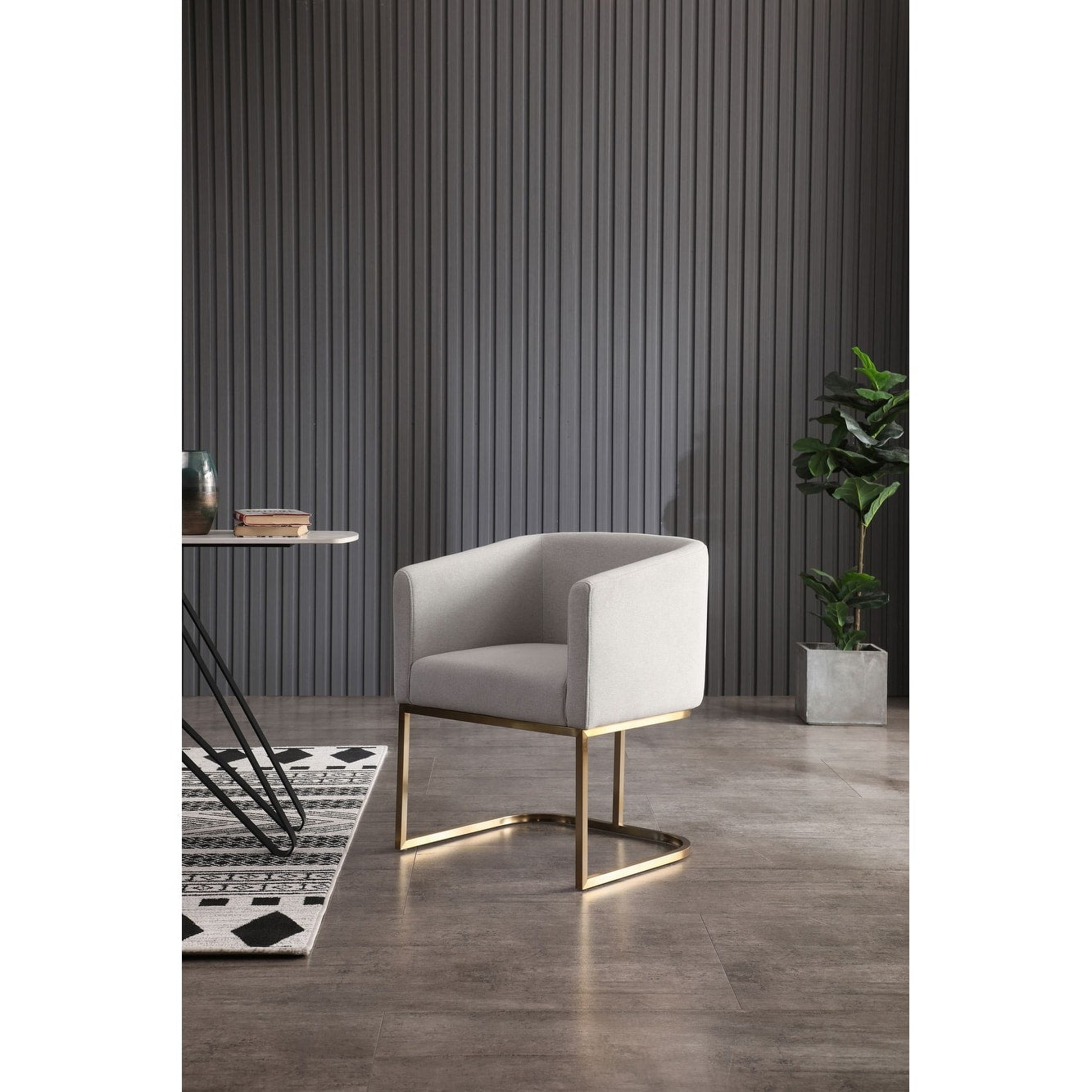 Modrest Yukon Modern Light Grey Fabric Antique Brass Dining Chair