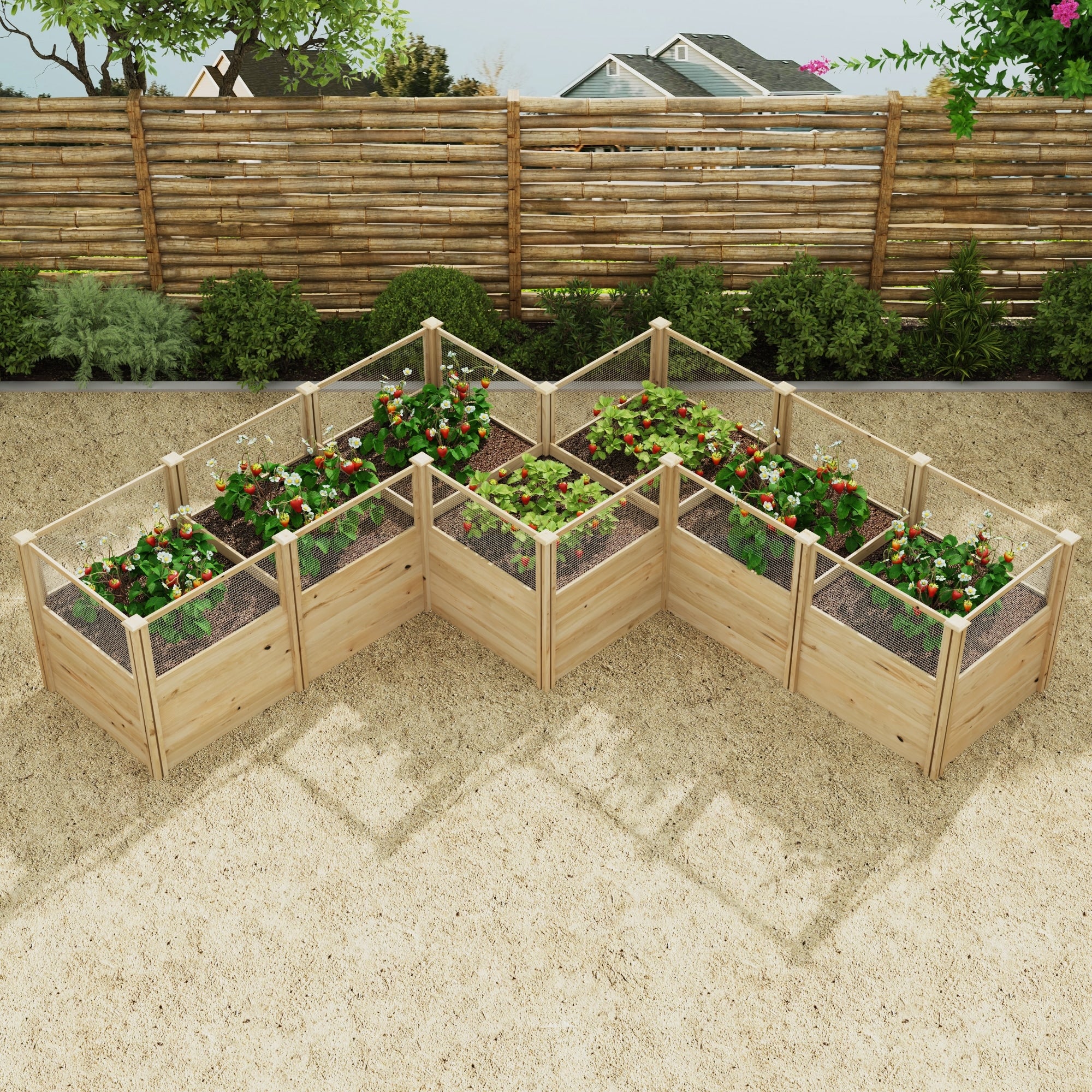 Modular Cedar Raised Garden Bed With Wire Mesh Solid Wood Outdoor Planter Box Diy Vegetable