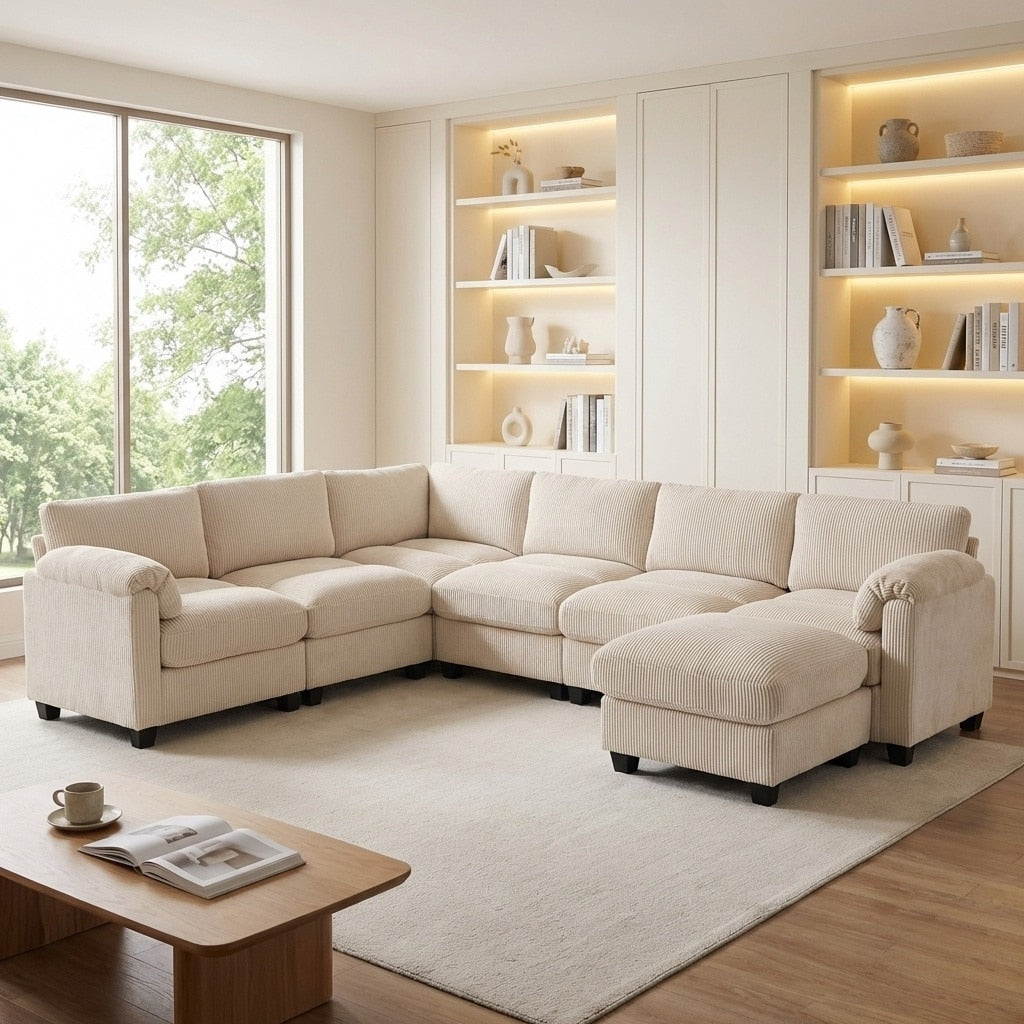 Modular Chenille Cloud Sectional Sofa With Ottoman Deep Seat Oversized Couch Set