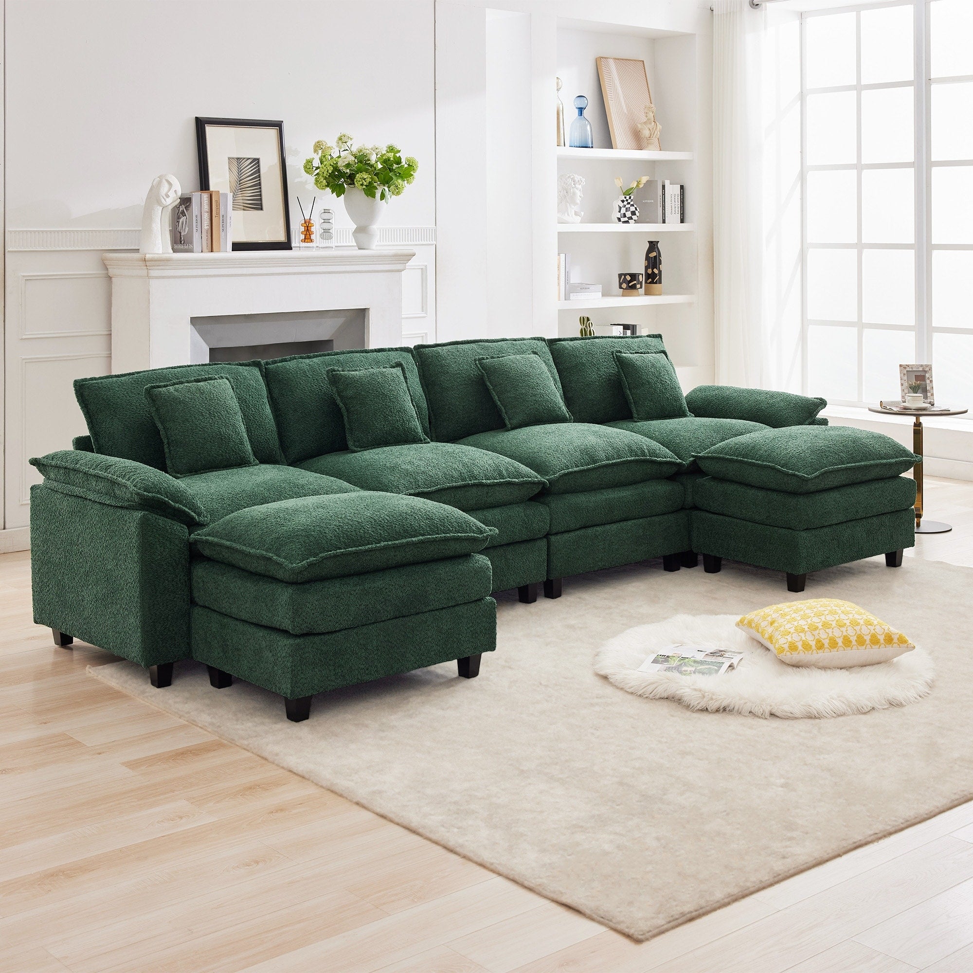 Modular Chenille Sectional Sofa With Ottomans Deep Seat Wide Padded Armrests 2 Seat 3 Seat 4 Seat Options