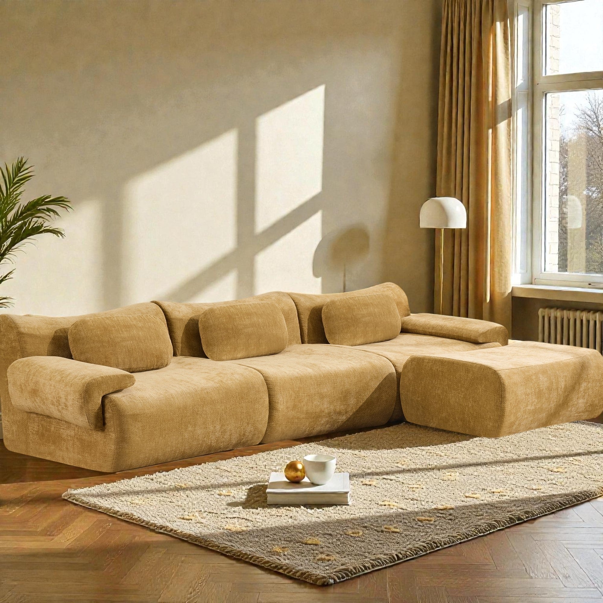 Modular Chenille Sofa Set With Armchair Extra Large Deep Seat 3 Seater Compression Couch With Pillows