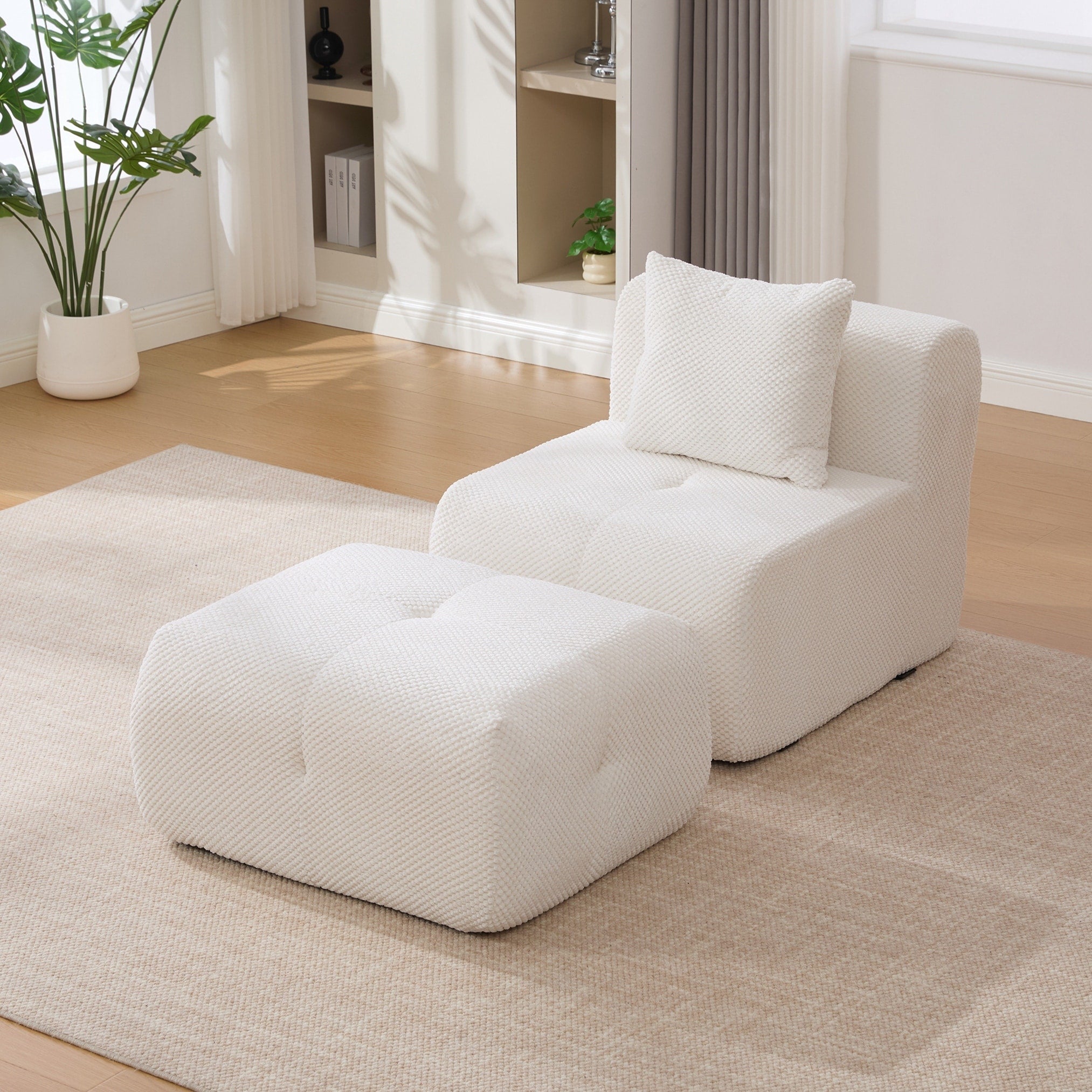 Modular Cloud Armless Accent Chair With Ottoman Set Modern Boneless Deep Seat Single Sofa Soft Lounger With Footstool
