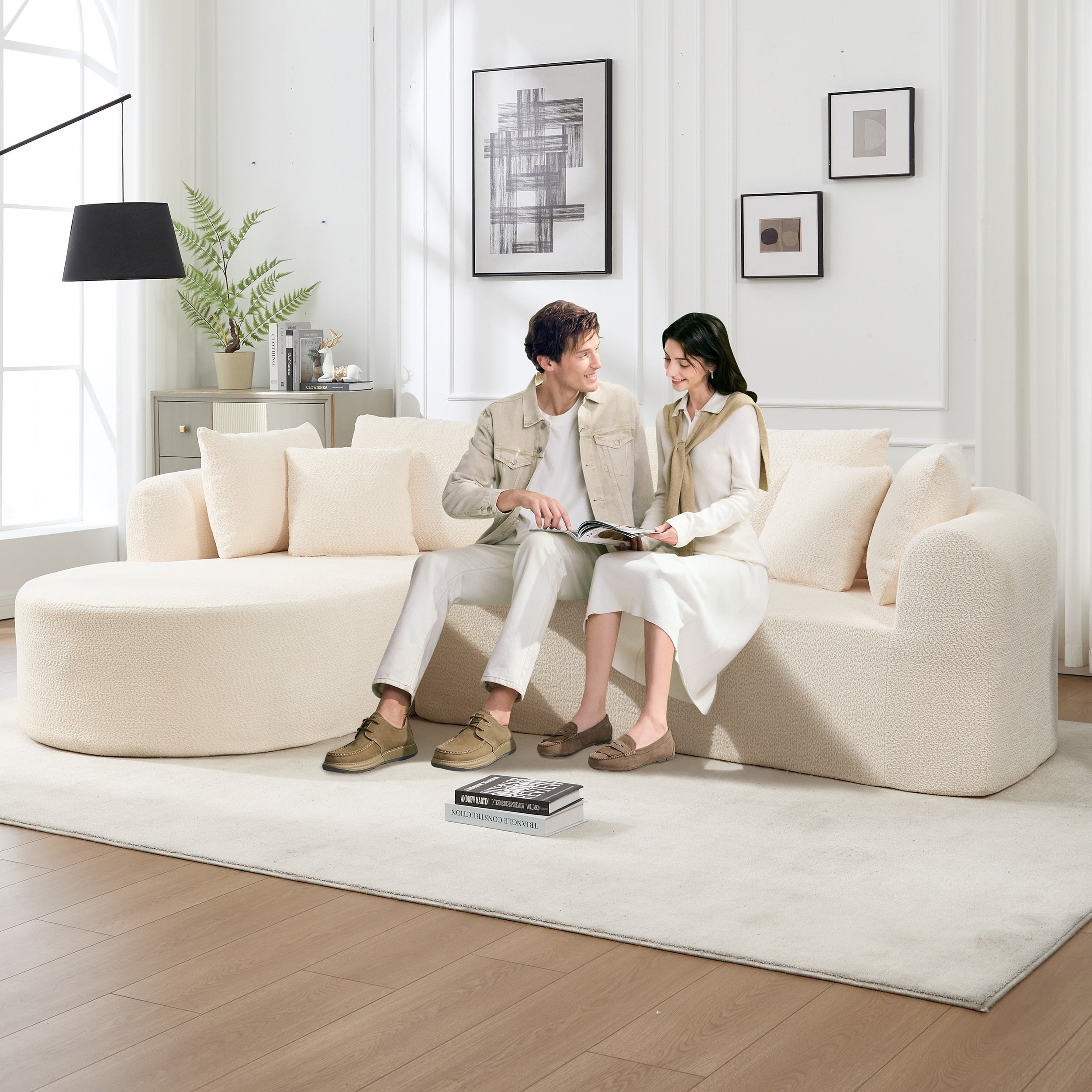 Modular Cloud Sectional Couch With L Shape Chaise Corduroy Upholstered Boneless Sofa Compressed Sofa With 7 Pillows