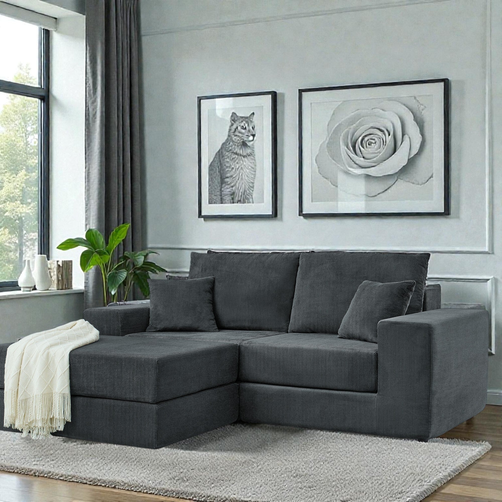 Modular Cloud Sectional Couch L Shaped Upholstered Sofa With Removable Ottoman And Deep Seat No Assembly