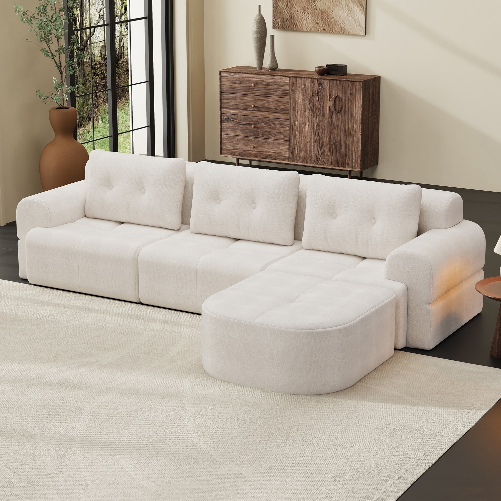 Modular Sectional Sofa Couch With Chaise Full Foam Structure Compression Packaging Design Woven Texture Upholstery