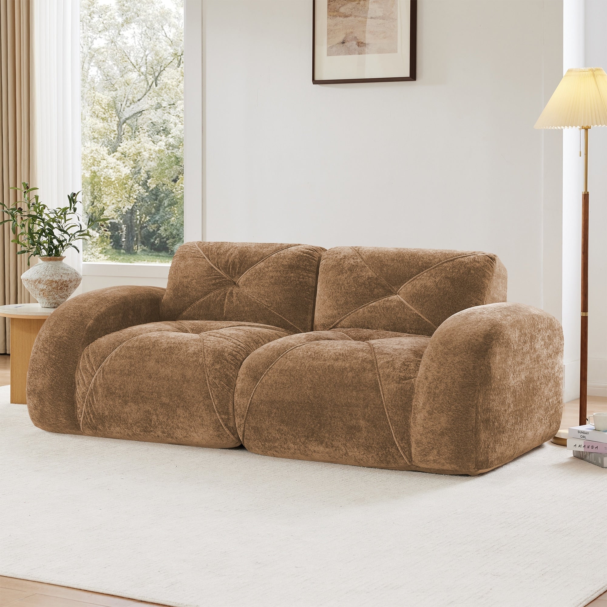 Modular Sectional Sofa Loveseat For Living Room Stylish Accent Couch Camel 2 Seater Sofa Couch Settee