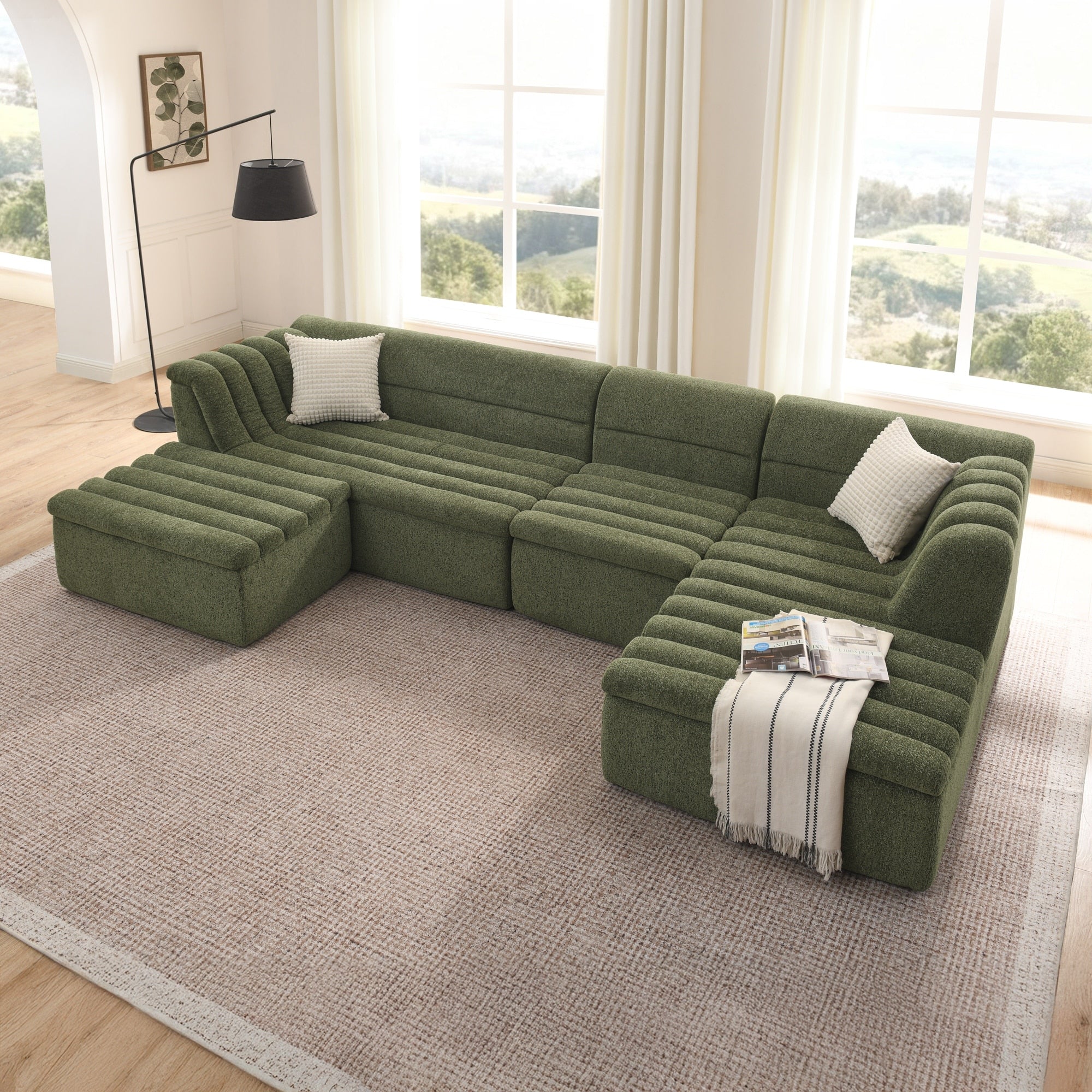 Modular Sectional Sofa With Chaise Chenille Upholstered Boneless Couches No Pillows Included