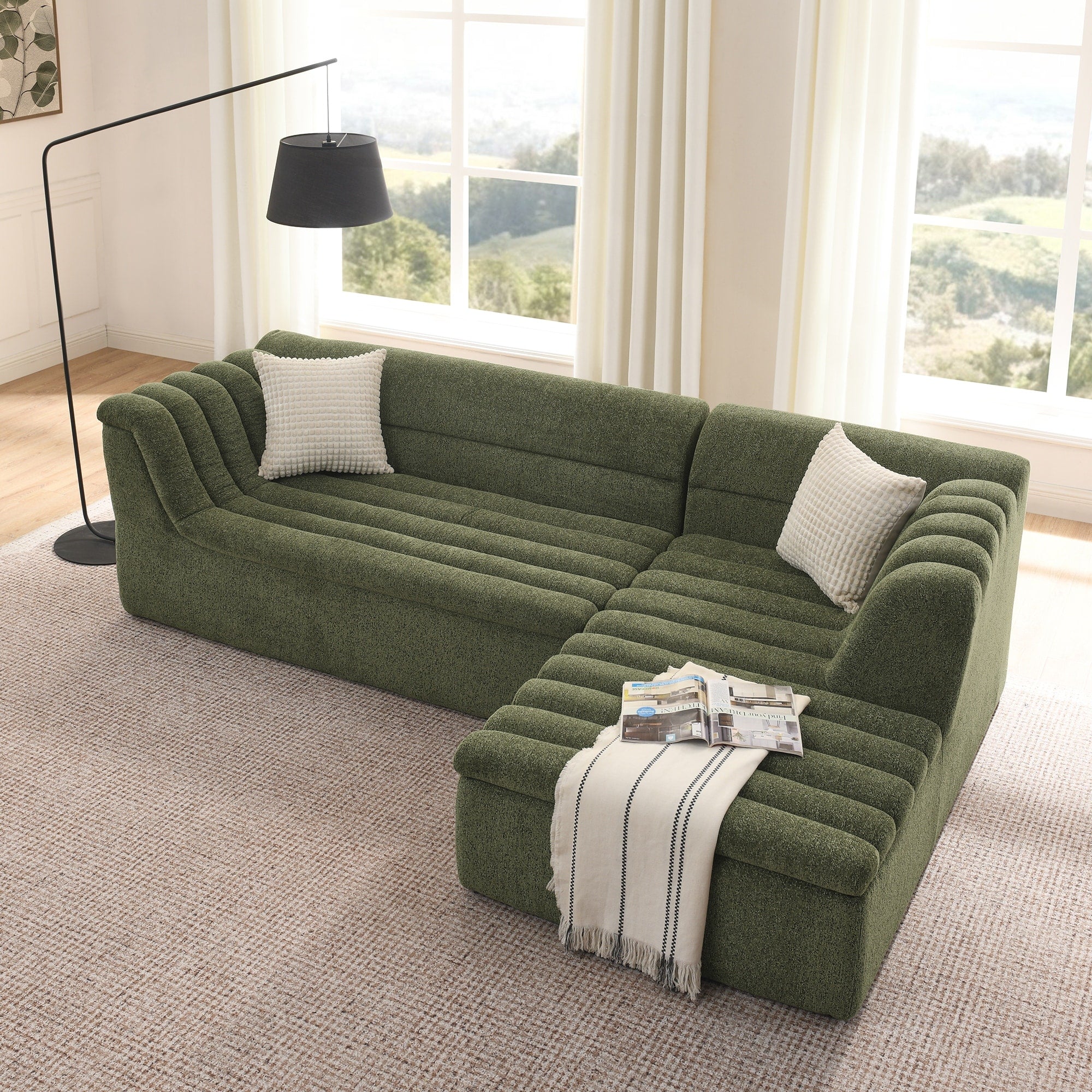Modular Sectional Sofa With Chaise Chenille Upholstered Boneless Couches No Pillows Included