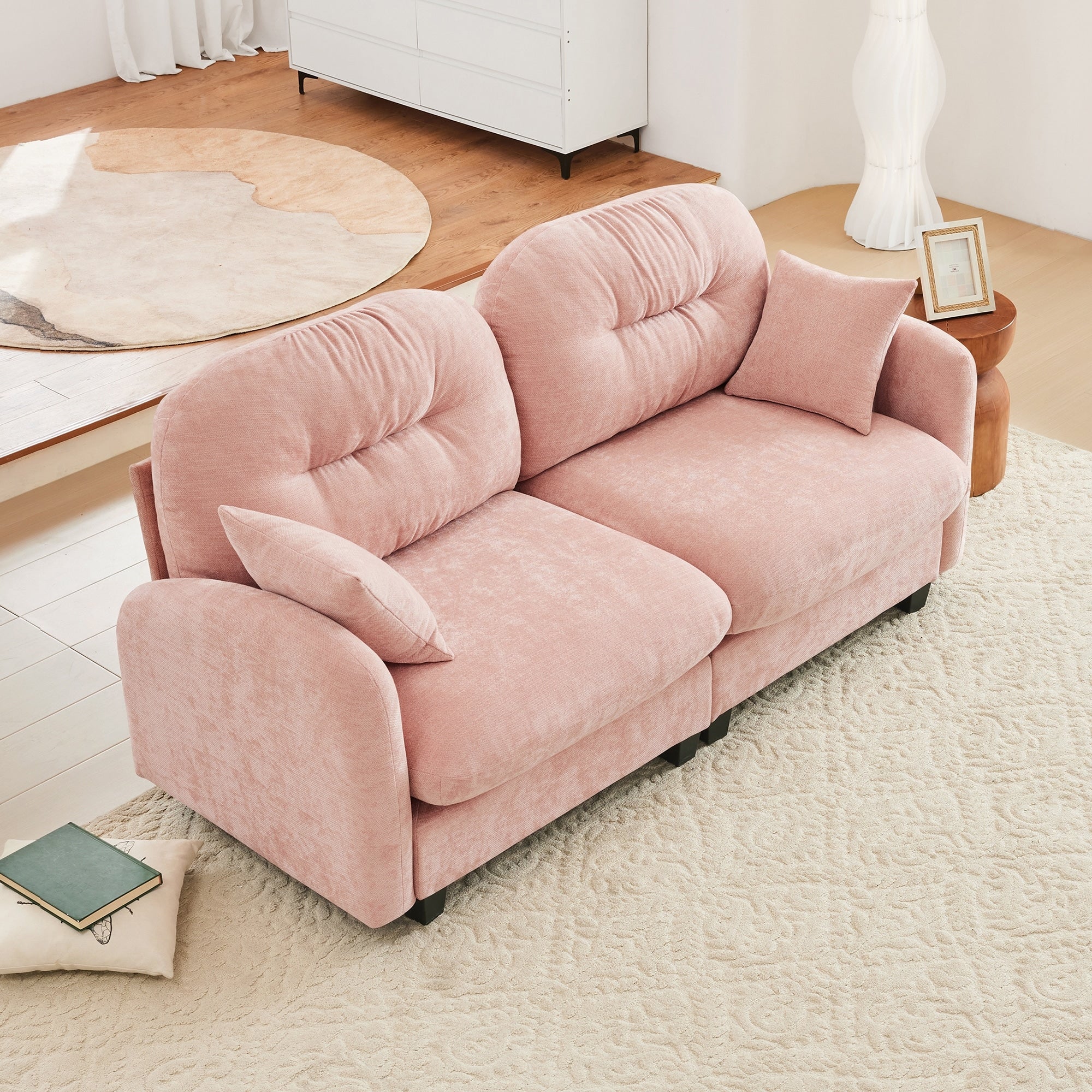 Modular Sectional Sofa Chenille Fabric Tufted Pleated Backrest High Resilience Sponge Spring Pack