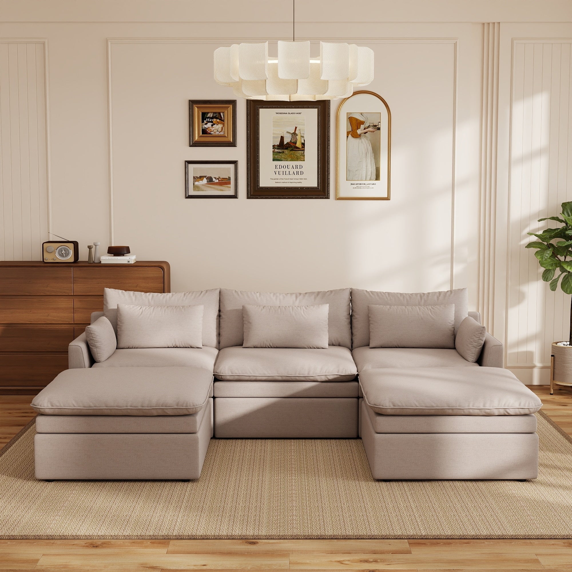 Modular Sectional Sofa 3 Seater Seat Sofa U Shaped Couches With 2 Ottomans Throw Pillow