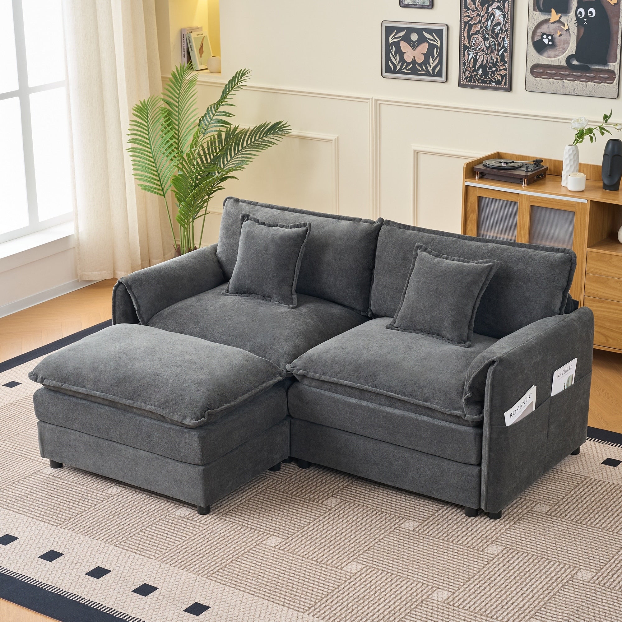 Modular Sofa Diy Combination Sofa For Living Room Chenille Sectional Sofa Deep Seat Couch Set With Ottoman