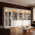 Modular White Bookcase With Led Lights Glass Doors 86.6 Tall Arched Display Cabinet Solid Woodstorage Cabinet