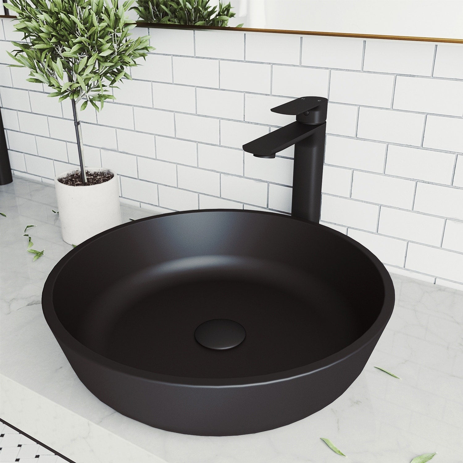 Modus Glass Round Vessel Bathroom Sink Set With Norfolk Faucet In Matte Black