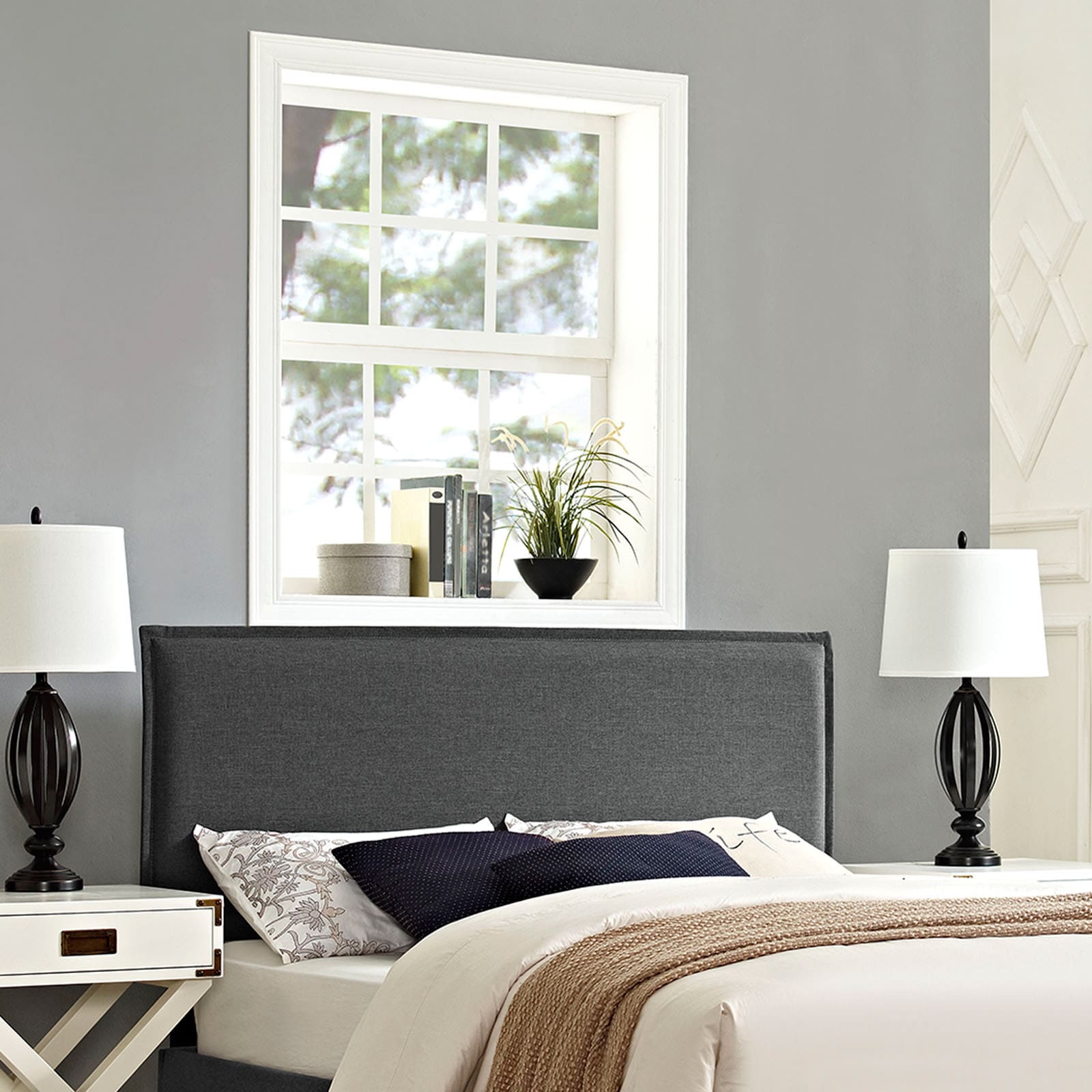 Modway Camille Grey Polyester Solid Wood Full Size Upholstered Headboard