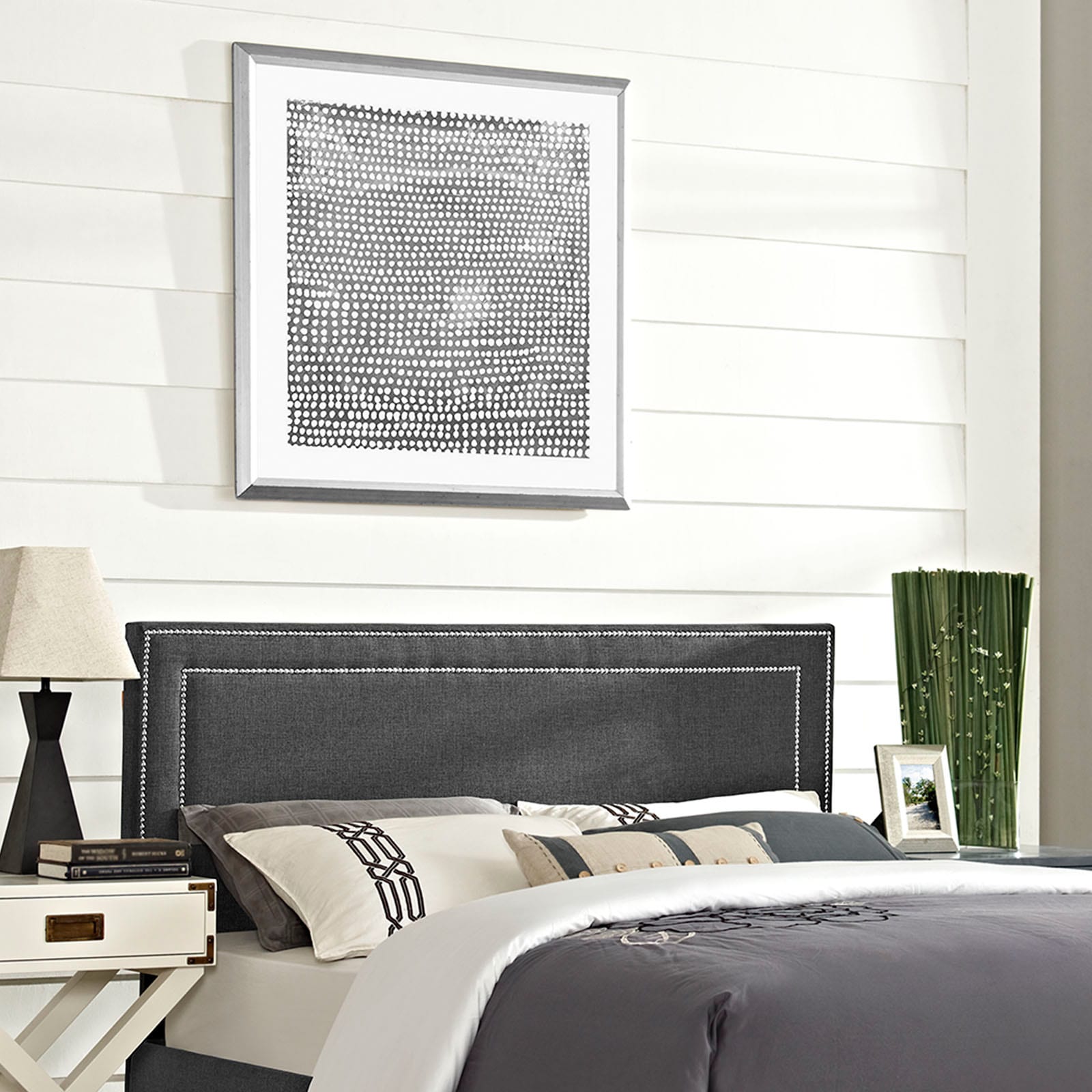 Modway Jessamine Grey Polyester Solid Wood Full Size Upholstered Headboard