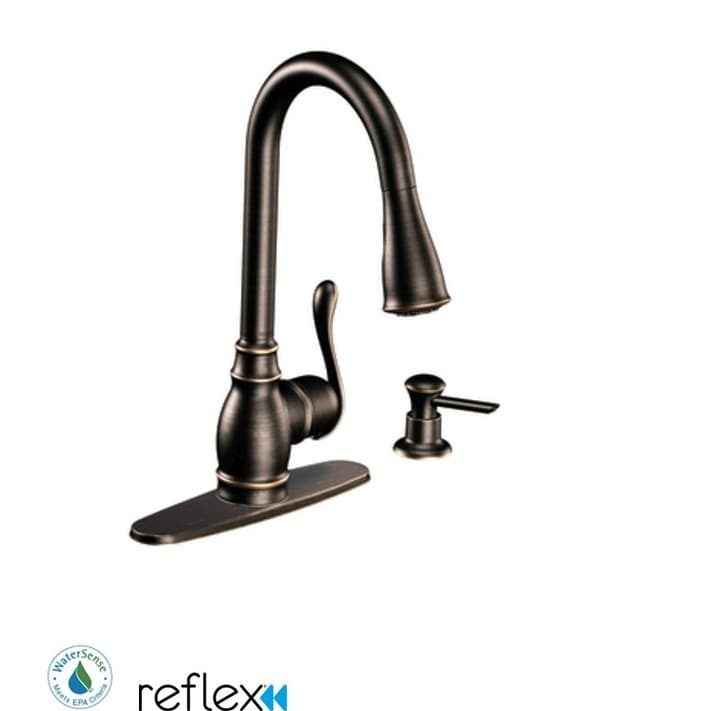 Moen Ca87003 Single Handle Kitchen Faucet With Pullout Spray And Soap Dispenser From The Anabelle Collection