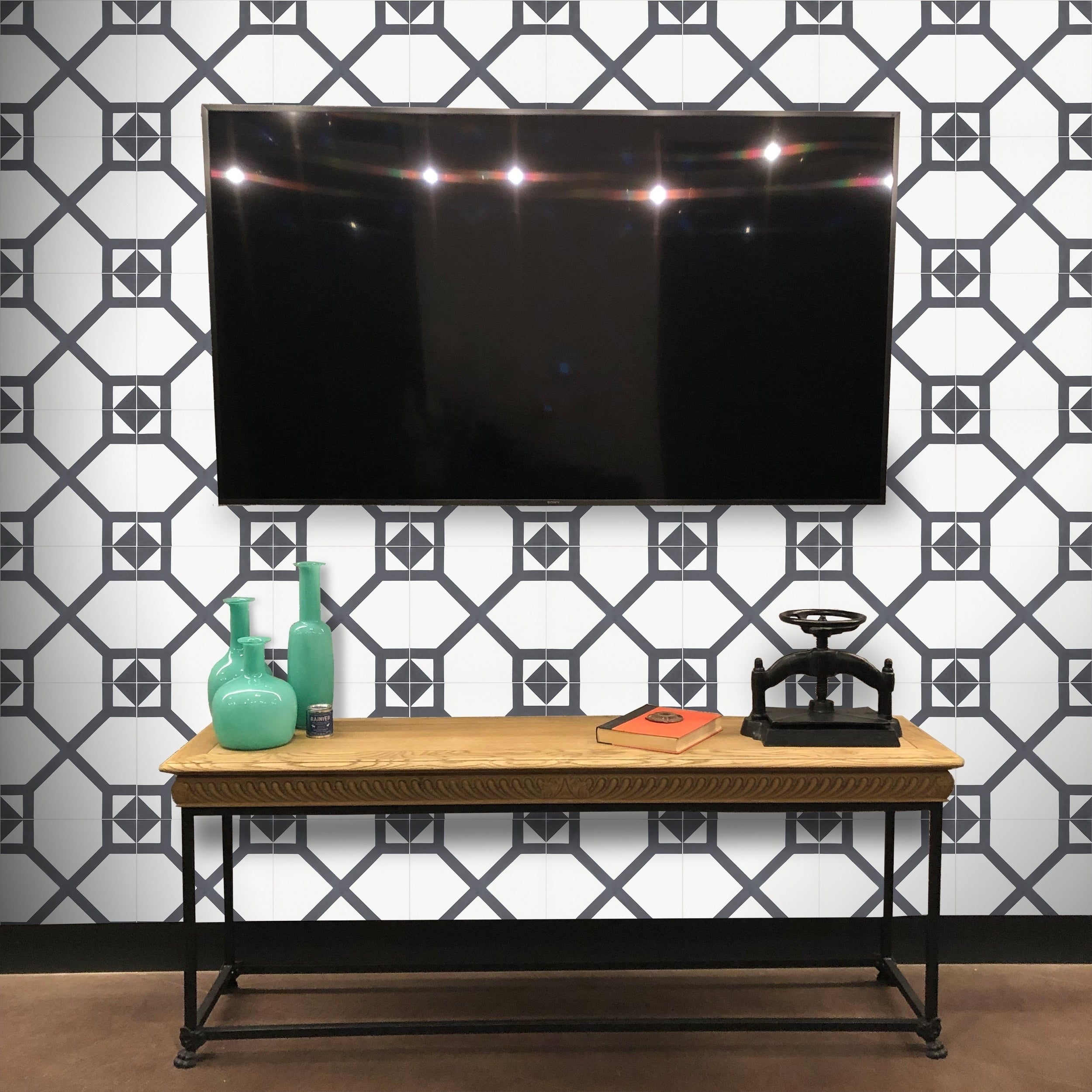 Mogador In White And Black Handmade 8Inx8In Moroccan Cement Tile