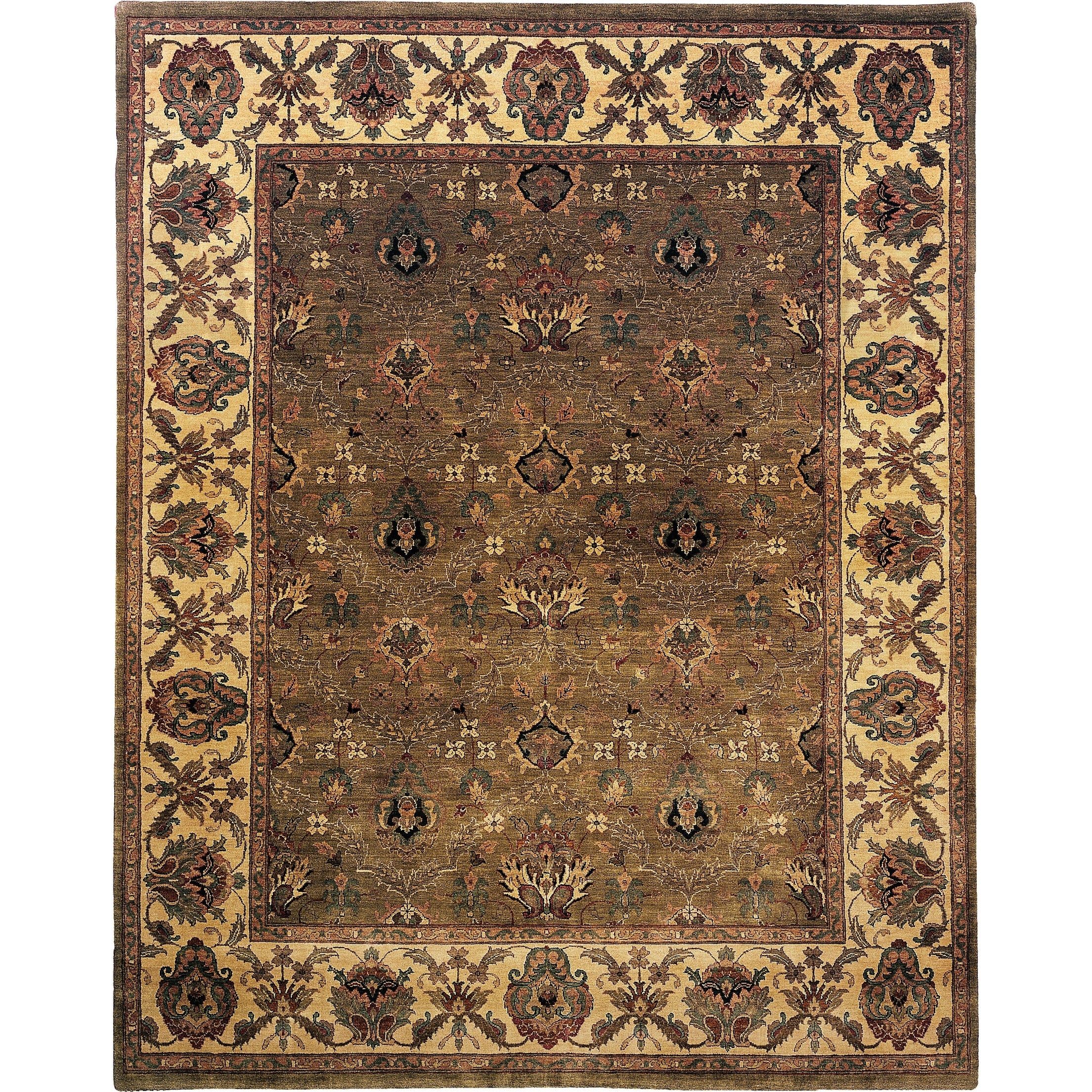 Moghul Hand Knotted New Zealand Wool Light Green Gold Area Rug