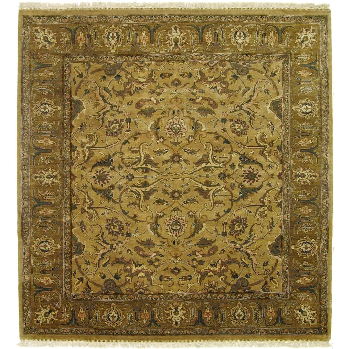 Moghul Hand Knotted New Zealand Wool Maize Gold Area Rug 9 X 10