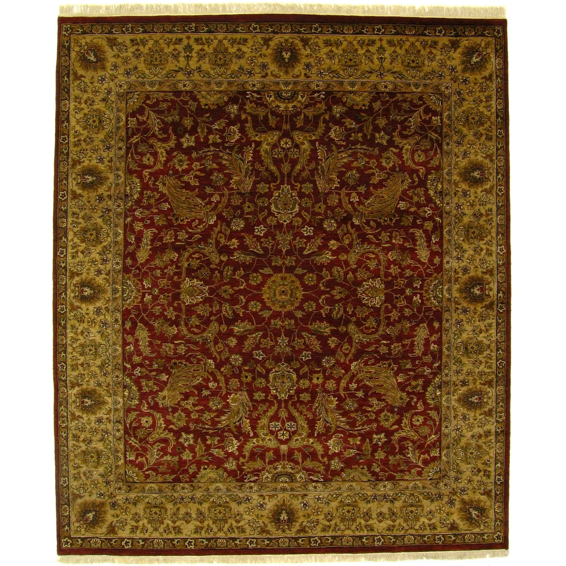 Moghul Hand Knotted New Zealand Wool Red Gold Area Rug