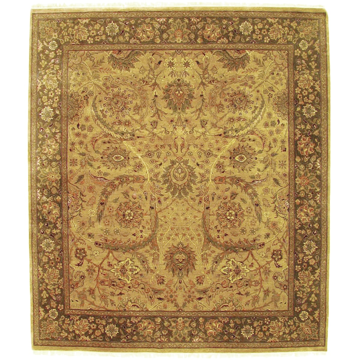 Moghul Hand Knotted New Zealand Wool Wheat Brown Area Rug 8 Round