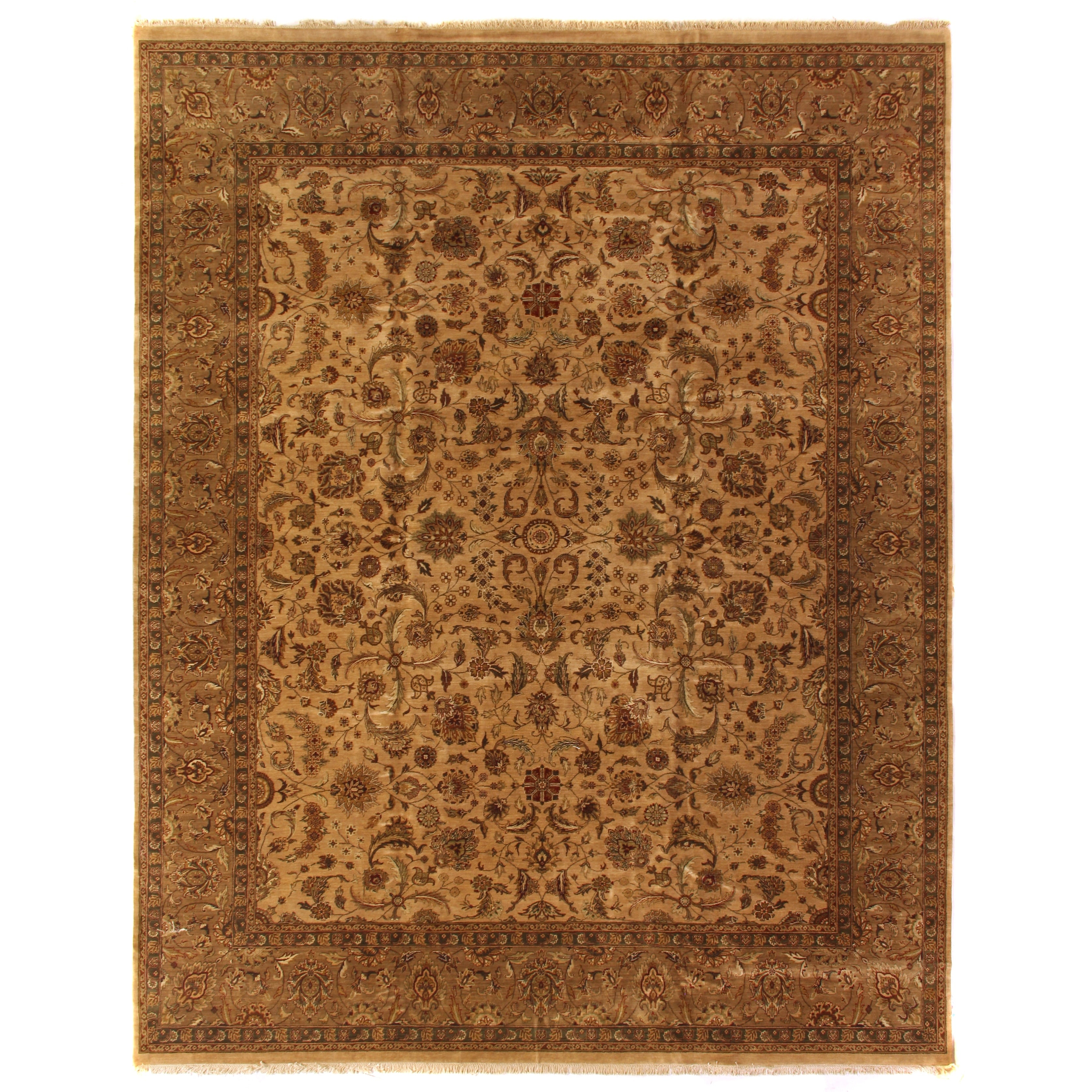 Moghul Hand Knotted New Zealand Wool Wheat Camel Area Rug 14 X 18