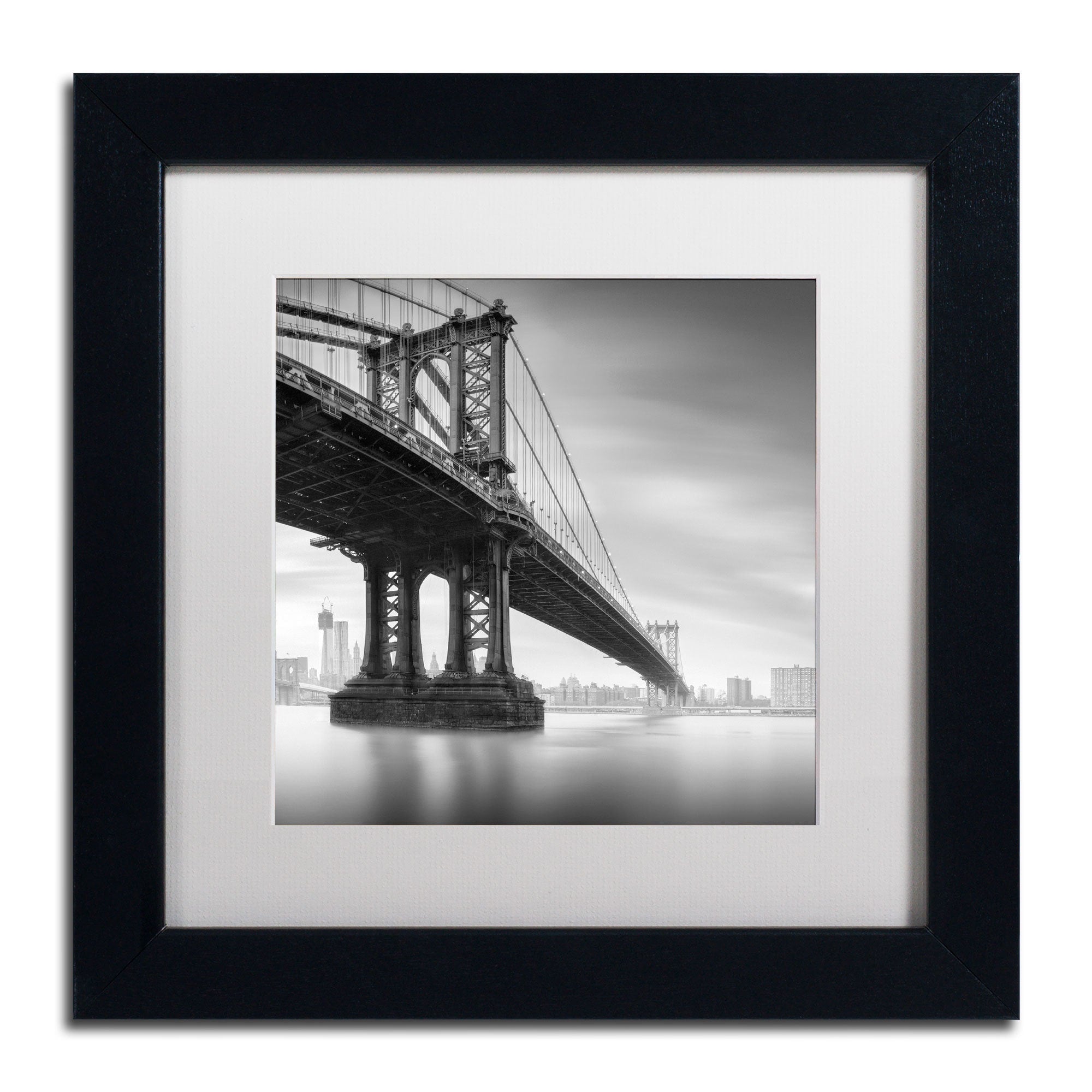 Moises Levy Manhattan Bridge I White Matte Black Framed Wall Art